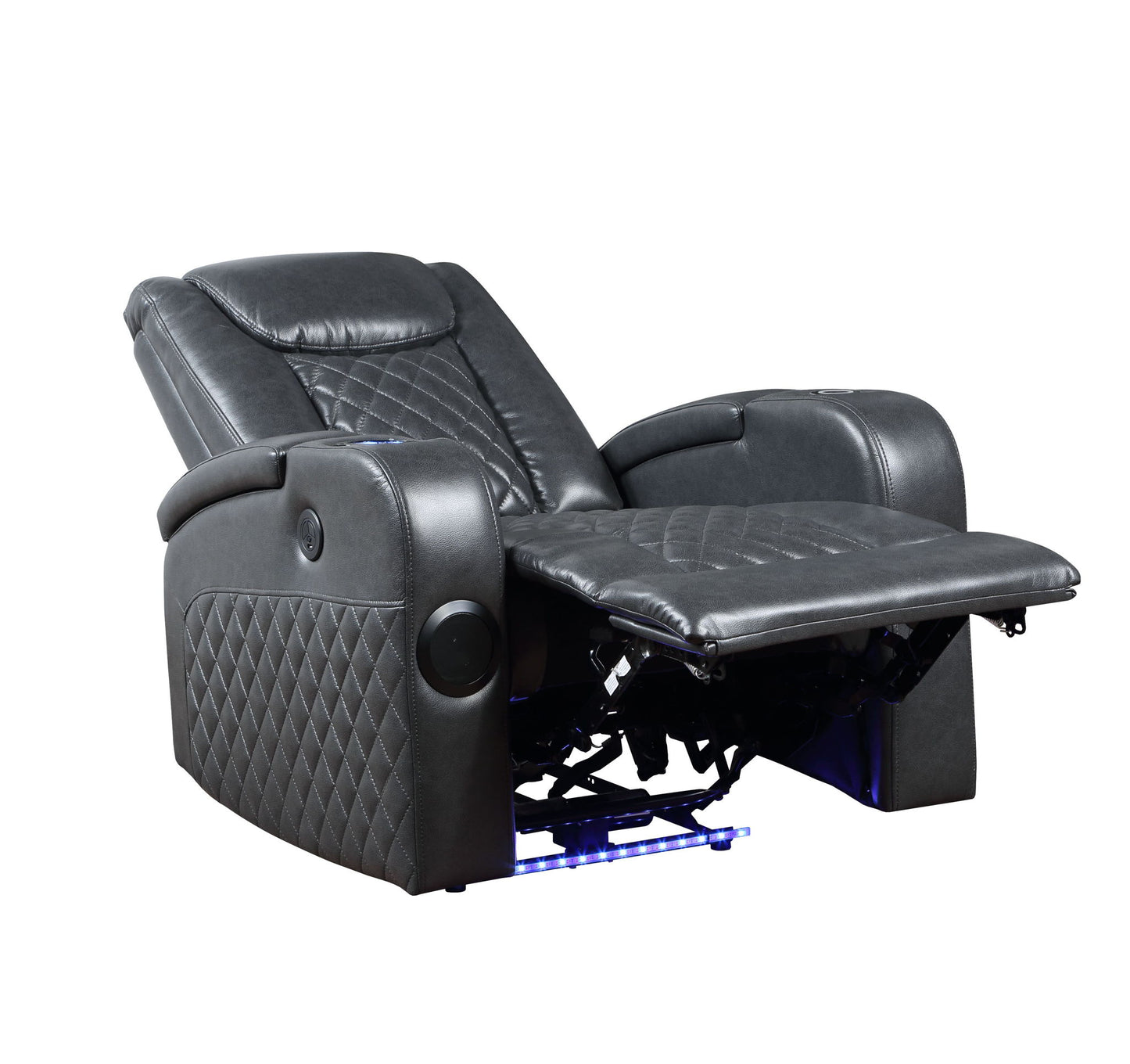 Alair - Leather Aire Power Motion Recliner With Bluetooth, Wireless Charger Cupholder - Dark Gray Acme