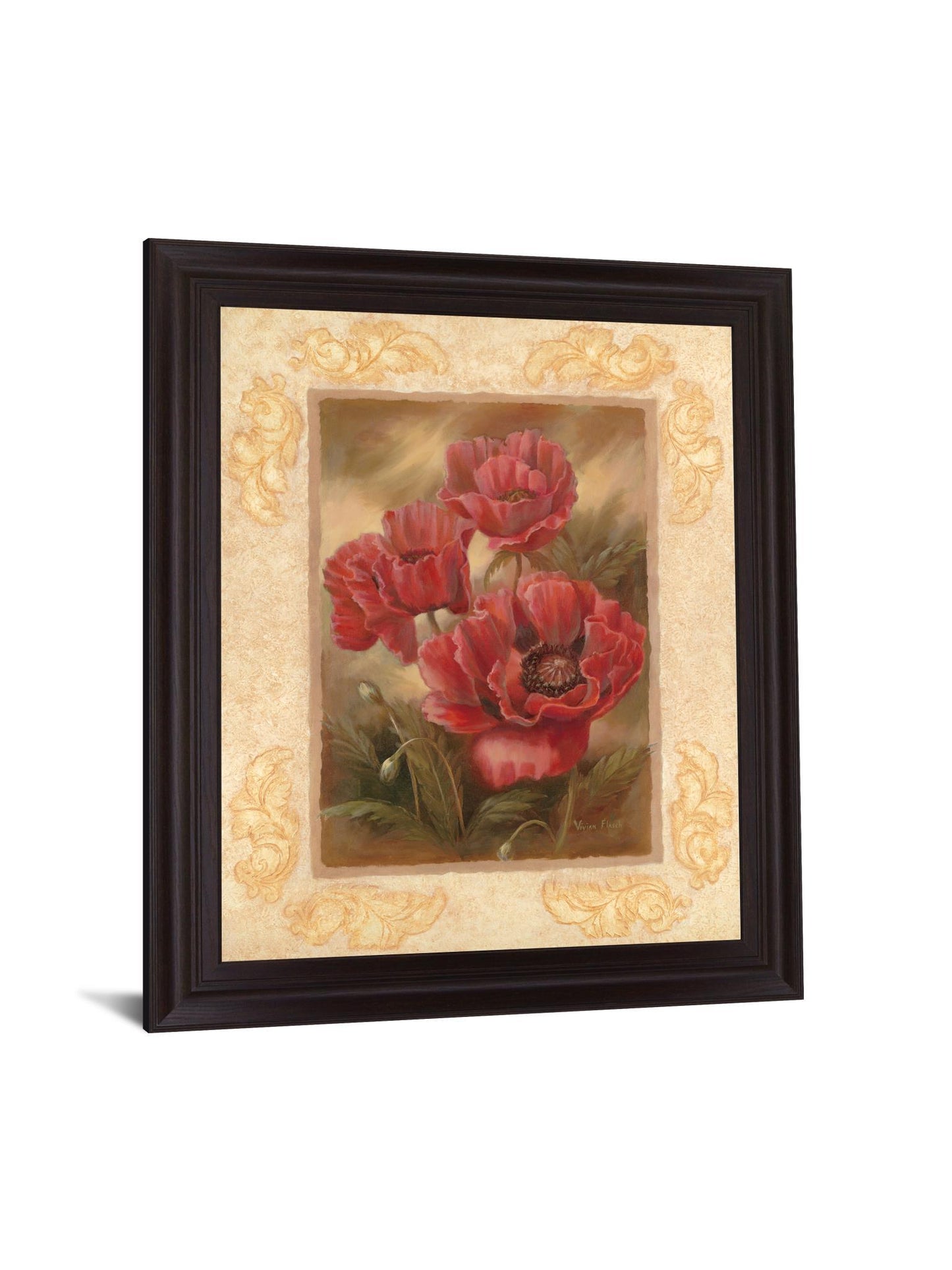 Crimson Poppies Trio - 28" x 34" Framed Wall Art Classy Art