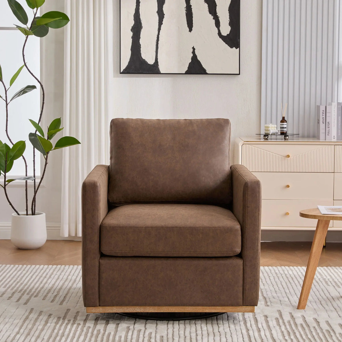 Modern Upholstered Square Swivel Accent Chair With 360 Degree Rotation Home Essentials