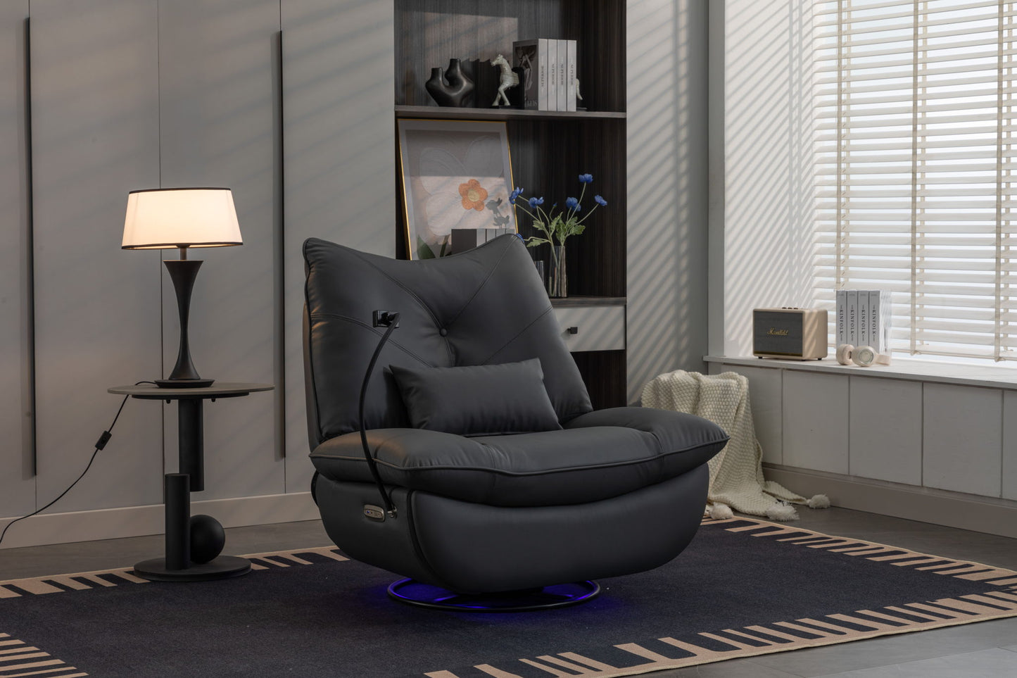 270 Swivel Glider Recliner Chair, Power Recliner Rocking Chair, USB Port Charge For Nursery Chair With Atmosphere Lamp For Living Room Bedroom Apartment Home Essentials