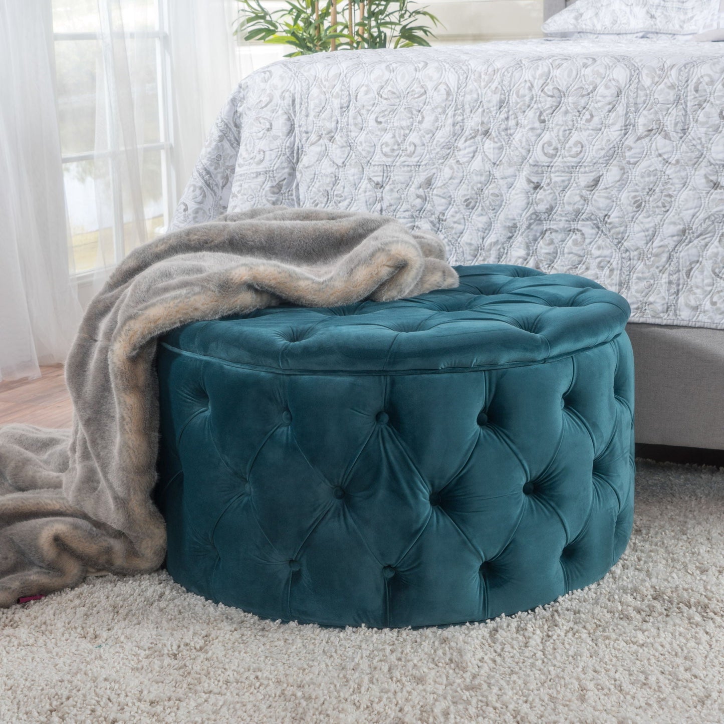 Modern Glam Ottoman Velvet Noble House