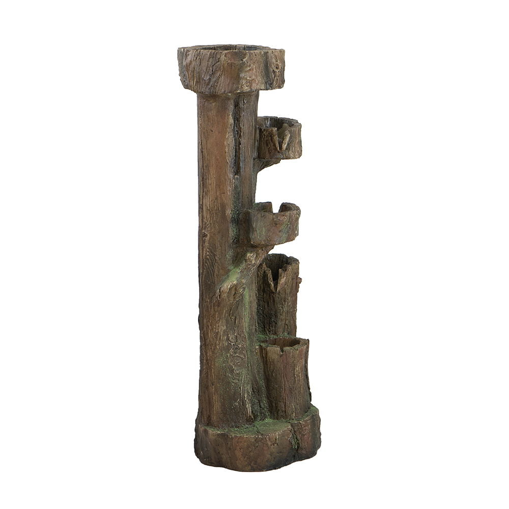 Rustic Decorative Tree Trunk 5 Tier Water Fountain, With Light And Pump, For Indoor And Outdoor - Brown Daily Nest