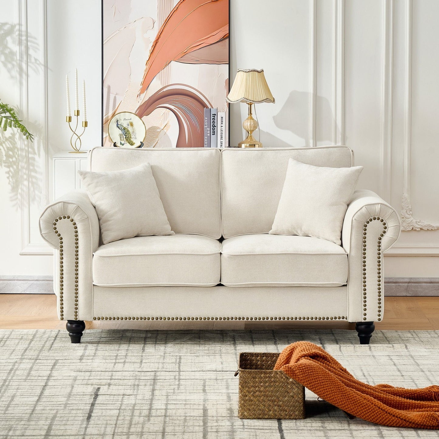 2 Seater Sofa With Rolled Arms, Tufted Upholstered Couch Home Essentials