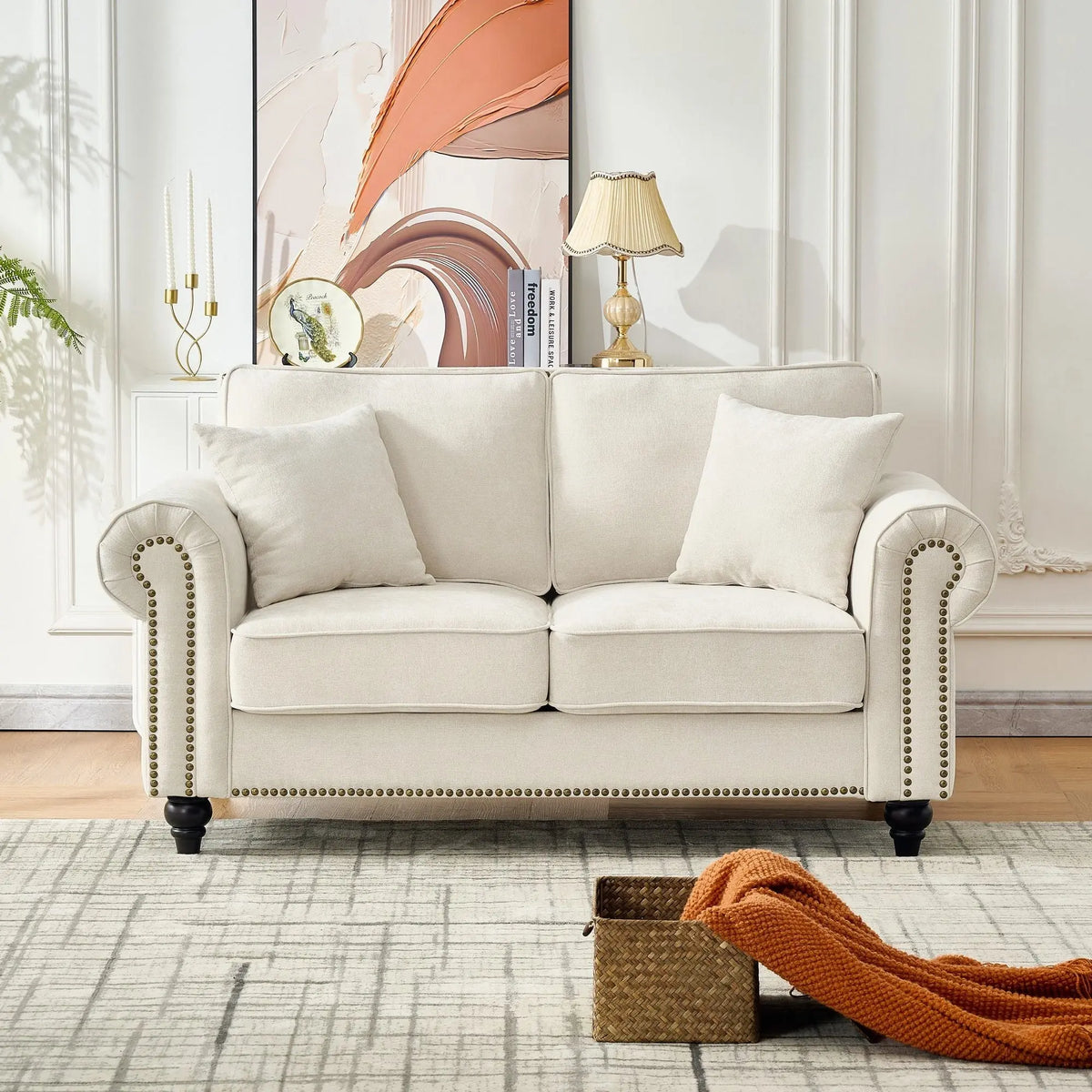 2 Seater Sofa With Rolled Arms, Tufted Upholstered Couch Home Essentials