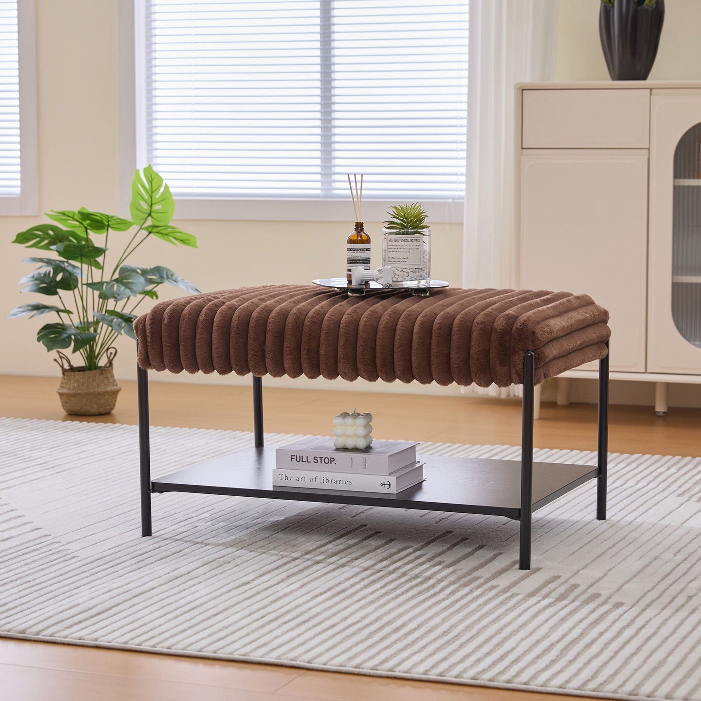 Upholstered Ottoman Coffee Table Foot Rest With Open Storage Home Essentials