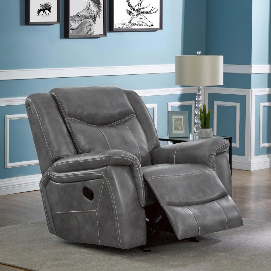 Conrad - Upholstered Padded Arm Glider Recliner - Gray CoasterEveryday