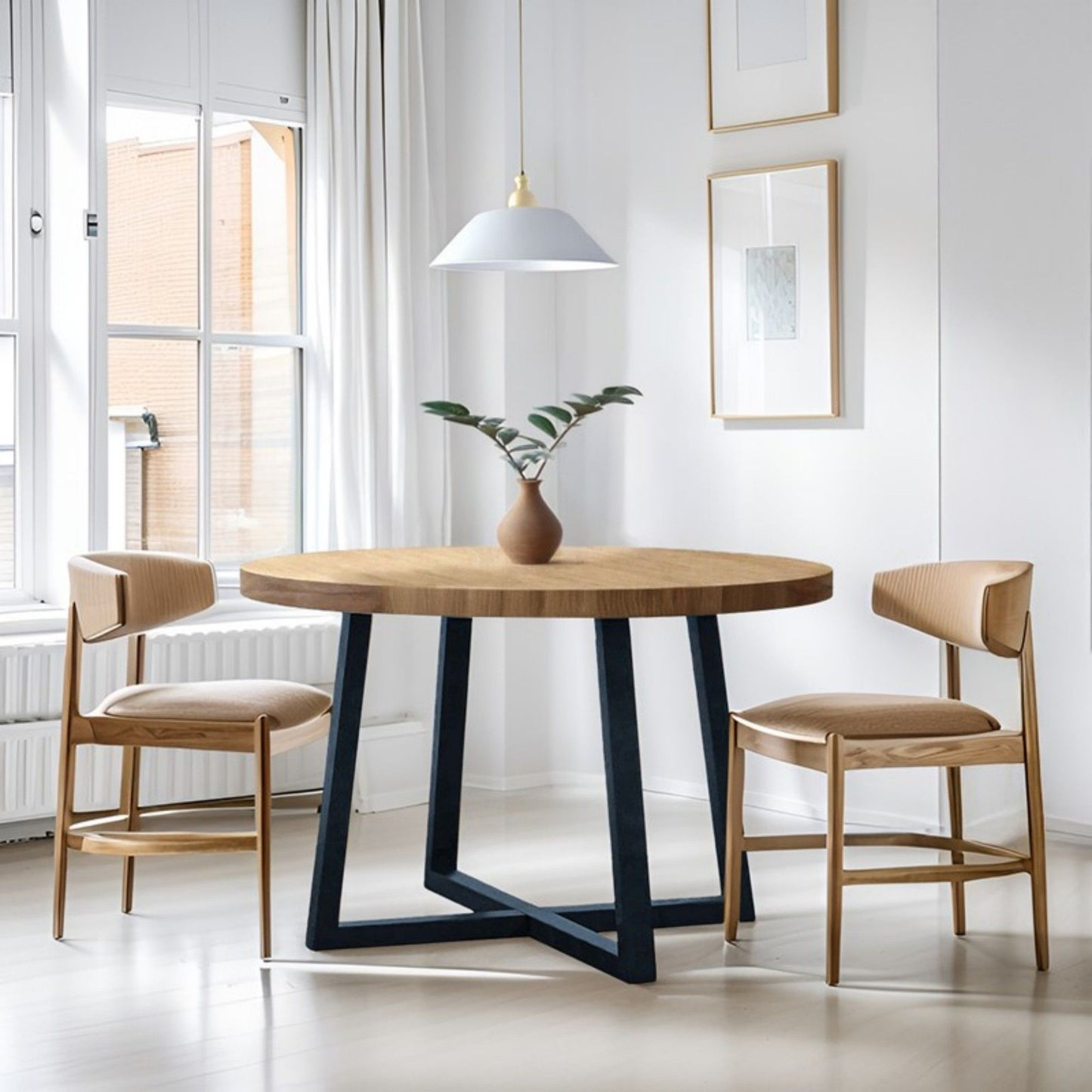 Round Dining Table With Wire Brushed Mindi Top And Mahogany Base - Wheat JLA