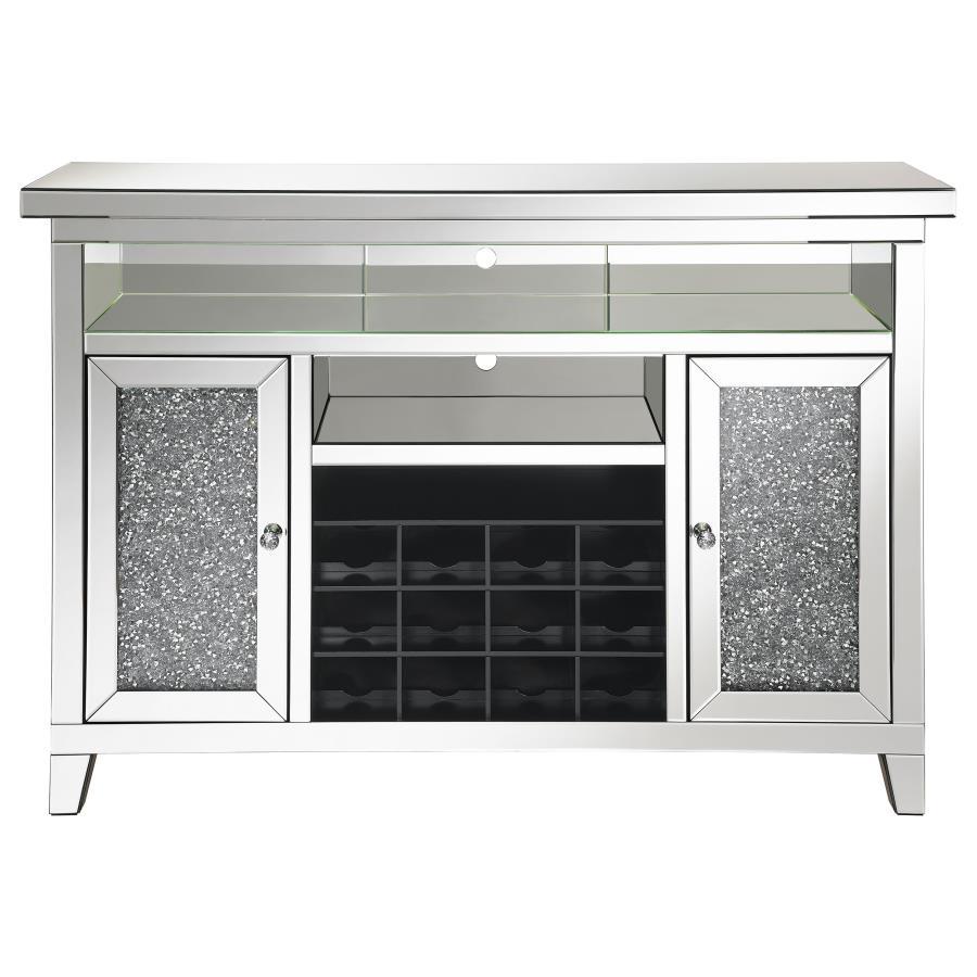 Melinda - 2-Door LED Mirrored Wine Storage Bar Cabinet - Silver CoasterElevations