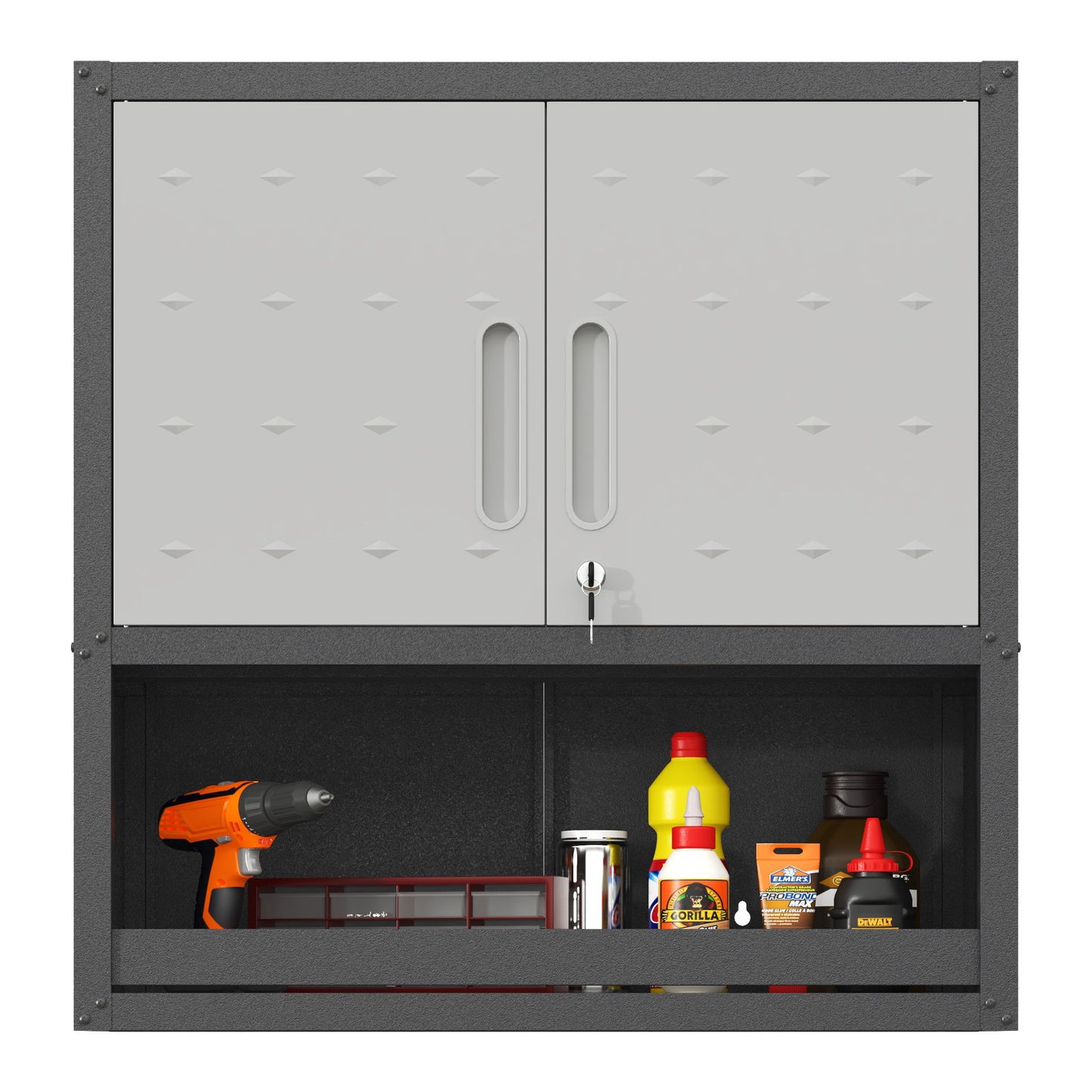 Metal Wall Mounted Tool Storage Cabinet With Locking Door, 1 Shelf & 1 Drawer Daily Nest