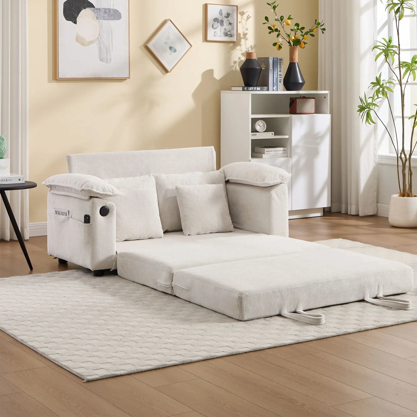 Upholstered Futon Convertible Floor Sofa Bed Home Essentials
