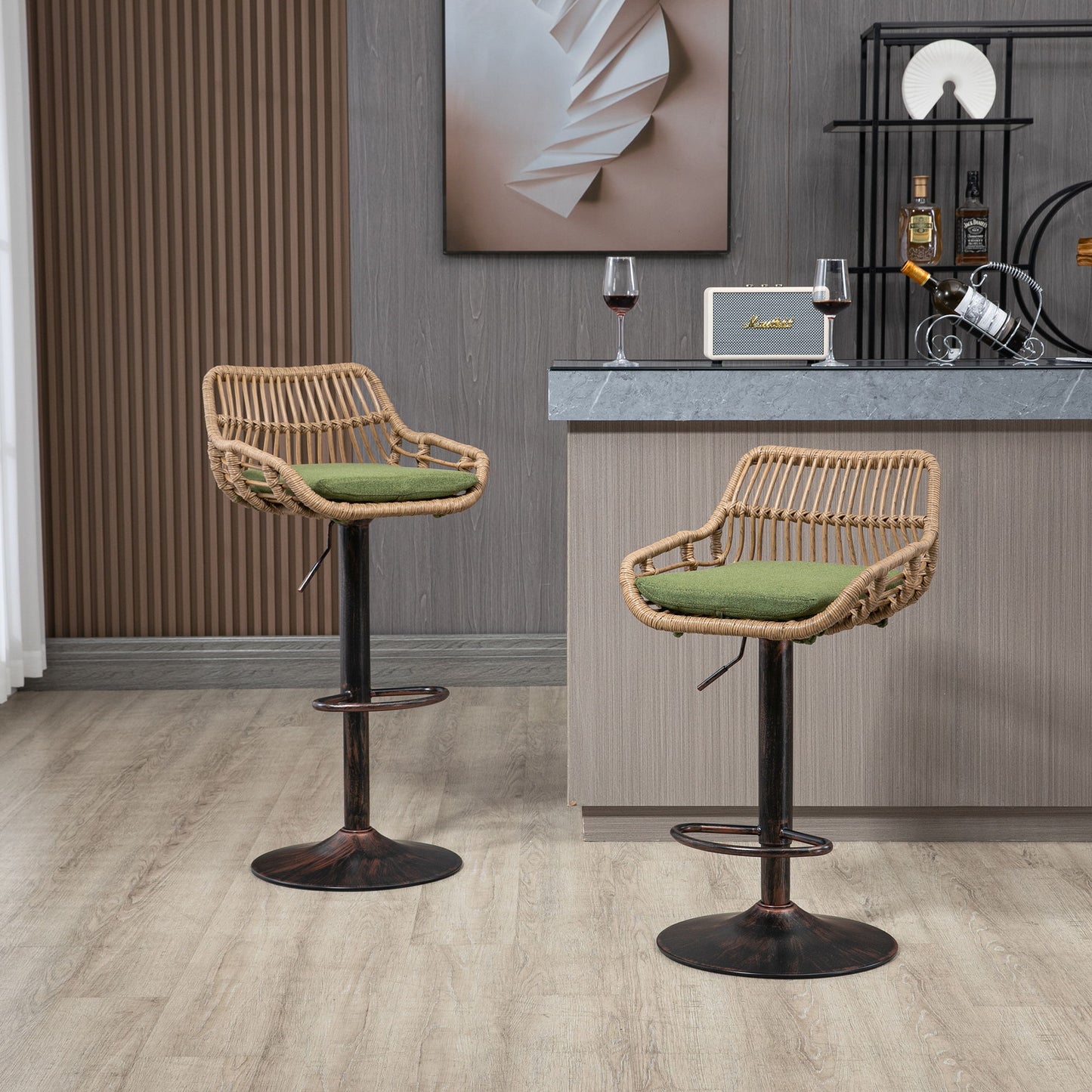 Modern Swivel Bar Stools Adjustable Counter Chairs With Footrest (Set of 2) Home Essentials
