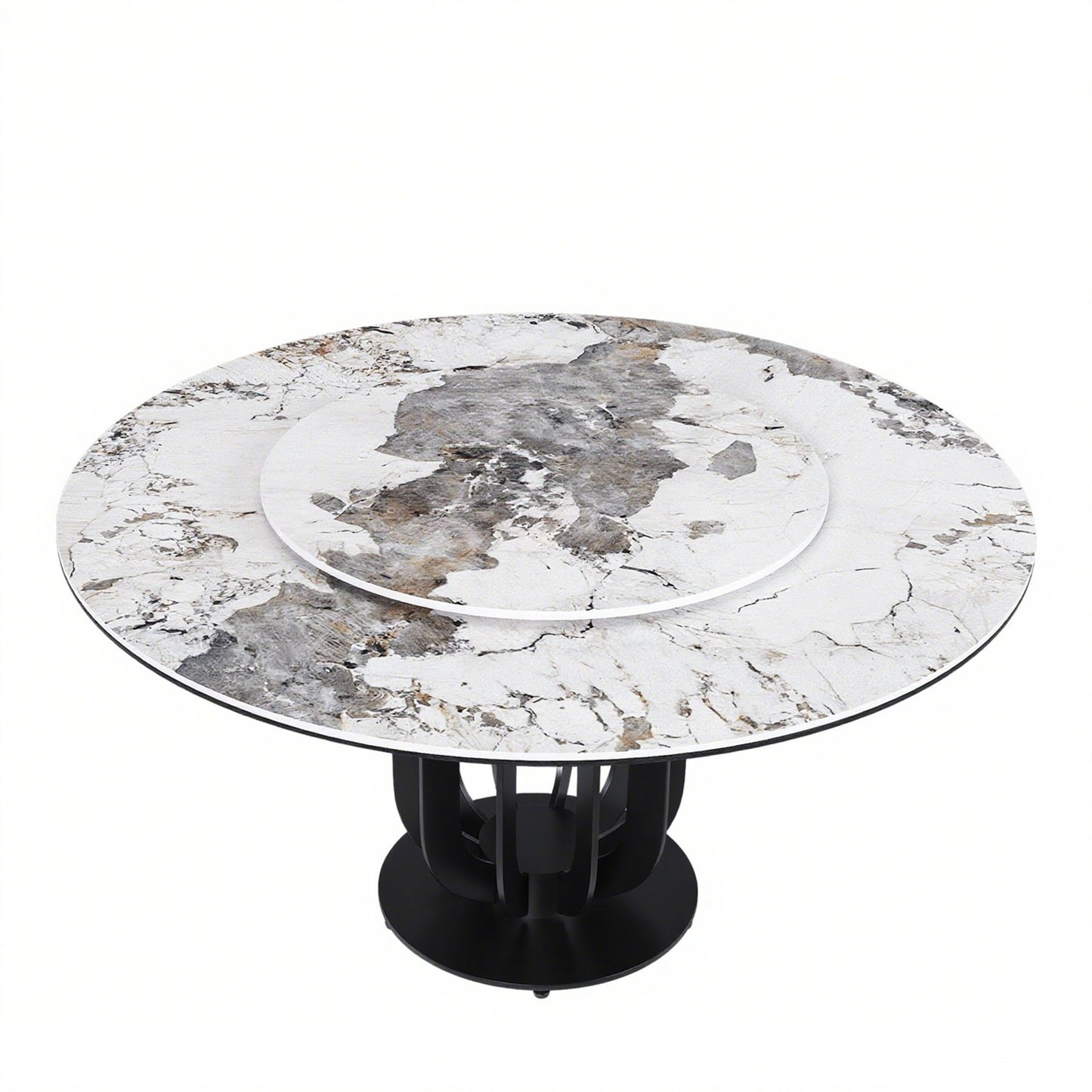 Round Dining Table With Carbon Steel Base And Lazy Susan Industrial Style - Black / White Home Essentials