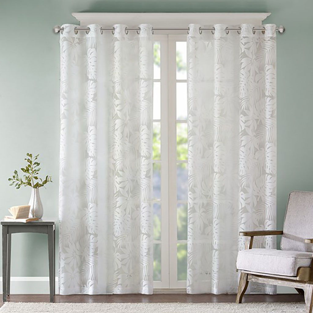 Leilani - 63" Palm Leaf Burnout Window Sheer - White Madison Park
