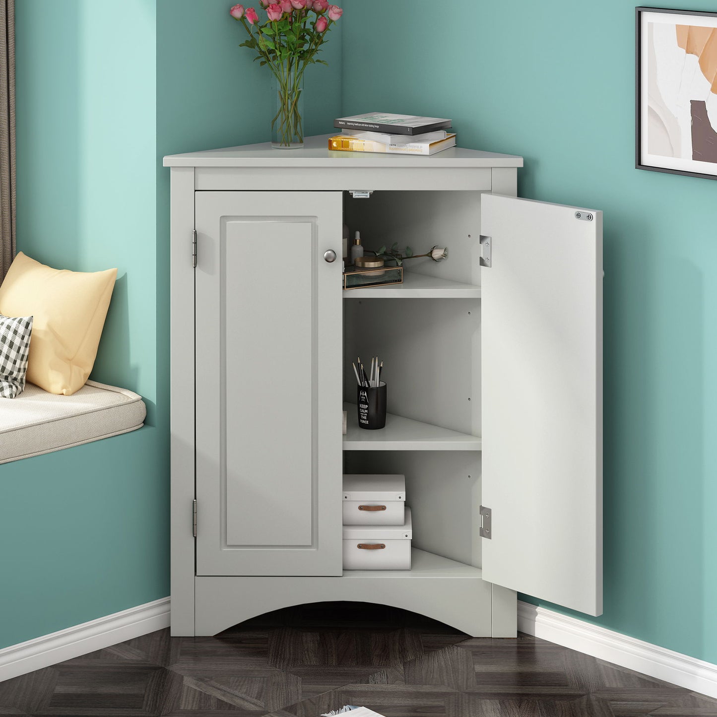 Triangle Bathroom Storage Cabinet With Adjustable Shelves, Freestanding Floor Cabinet For Home Kitchen Hearth and Haven