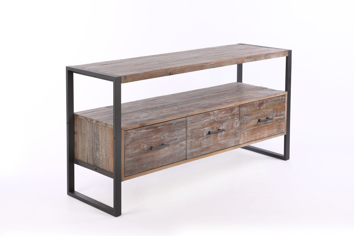 Reclaimed Wood Media TV Console Table With 3 Drarwer, Open Shelf - Antique Gray Home Essentials