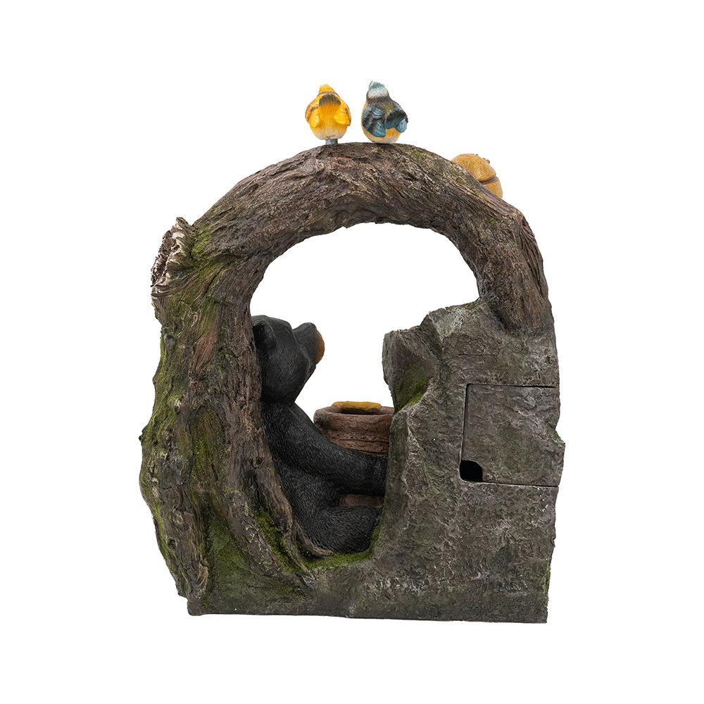 Decorative Two Tiered Water Fountain With Woodland Animal Design, Outdoor Fountain With Light And Pump - Dark Gray Daily Nest