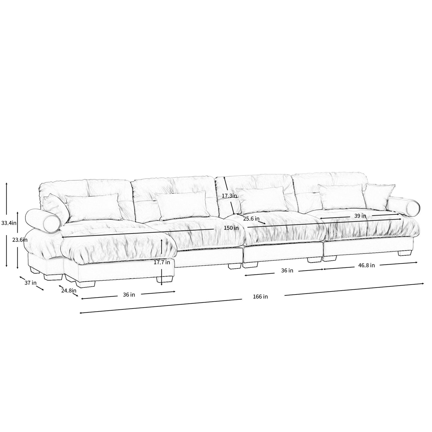 Super Comfort Oversized Modular Sectional Sofa With Movable Ottoman - Snoozhouse