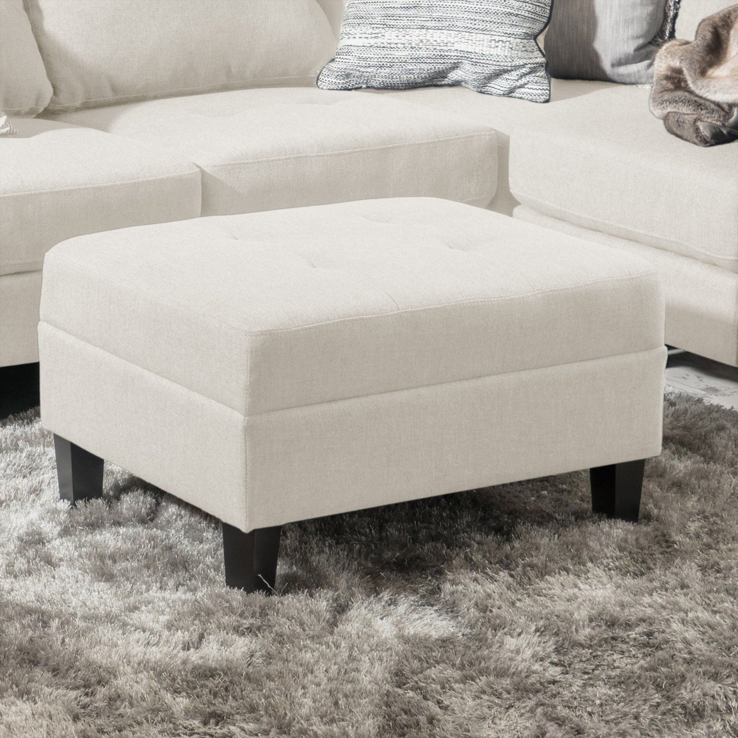 Ottoman With Birch Wood Legs And Cushioned Top For Comfort Noble House