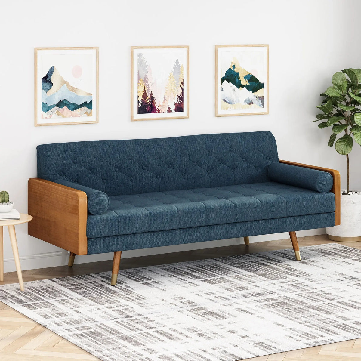Aidan - Mid Century Modern Tufted Fabric Sofa Noble House