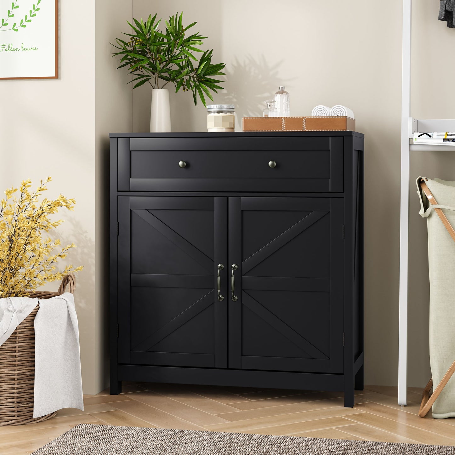 Farmhouse Storage Cabinet With Drawer And Adjustable Shelf Home Essentials