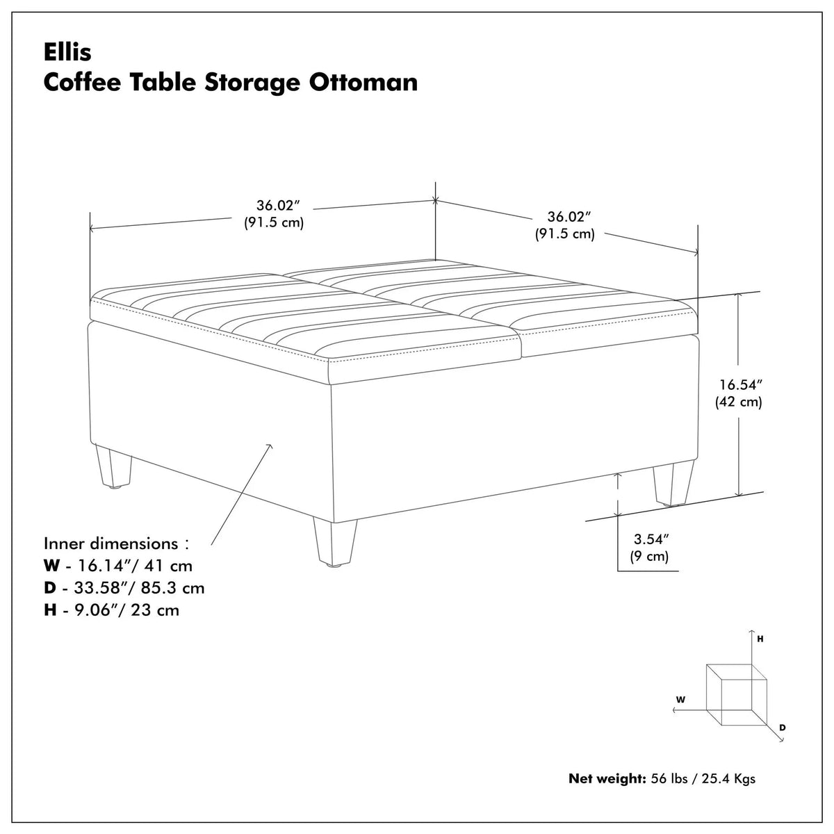 Ellis - Coffee Table Storage Ottoman Contemporary Design Simpli-Home