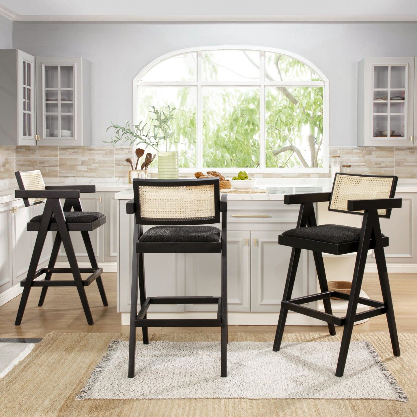 Milan - Modern Webbing Back Stool With Arms (Set of 3) Jennifer Taylor Home