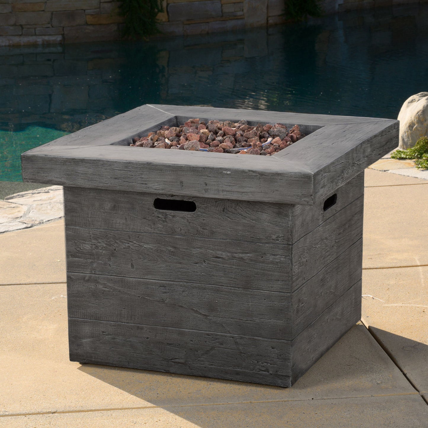 Anchorage - Wood Square Fire Pit 40, 000 Btu - Gray Noble House