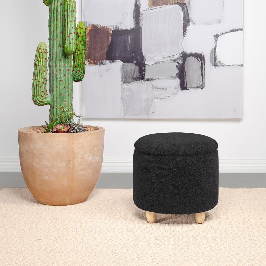 Valia - Faux Sheepskin Upholstered Round Storage Ottoman Coaster Fine Furniture