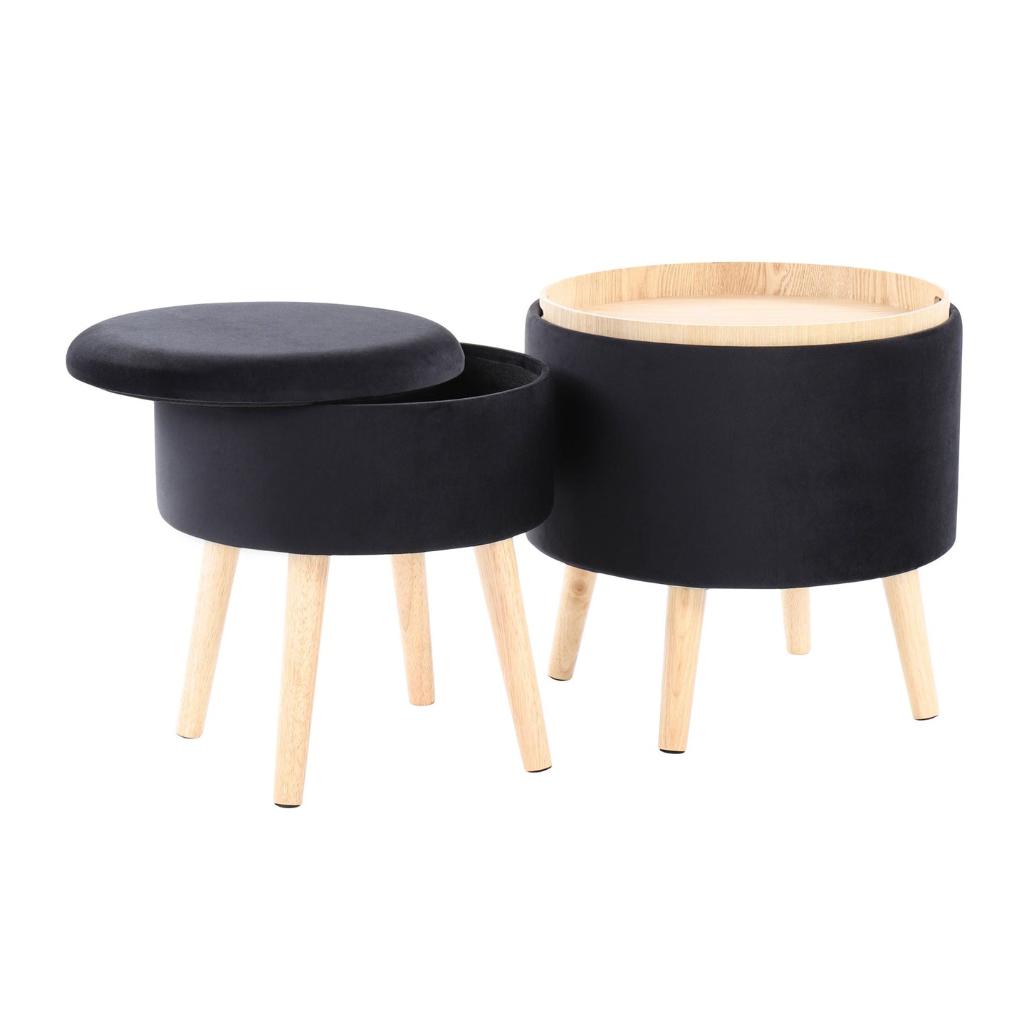 Tray - Contemporary Storage Ottoman With Matching Stool - Black / Natural Lumi Source