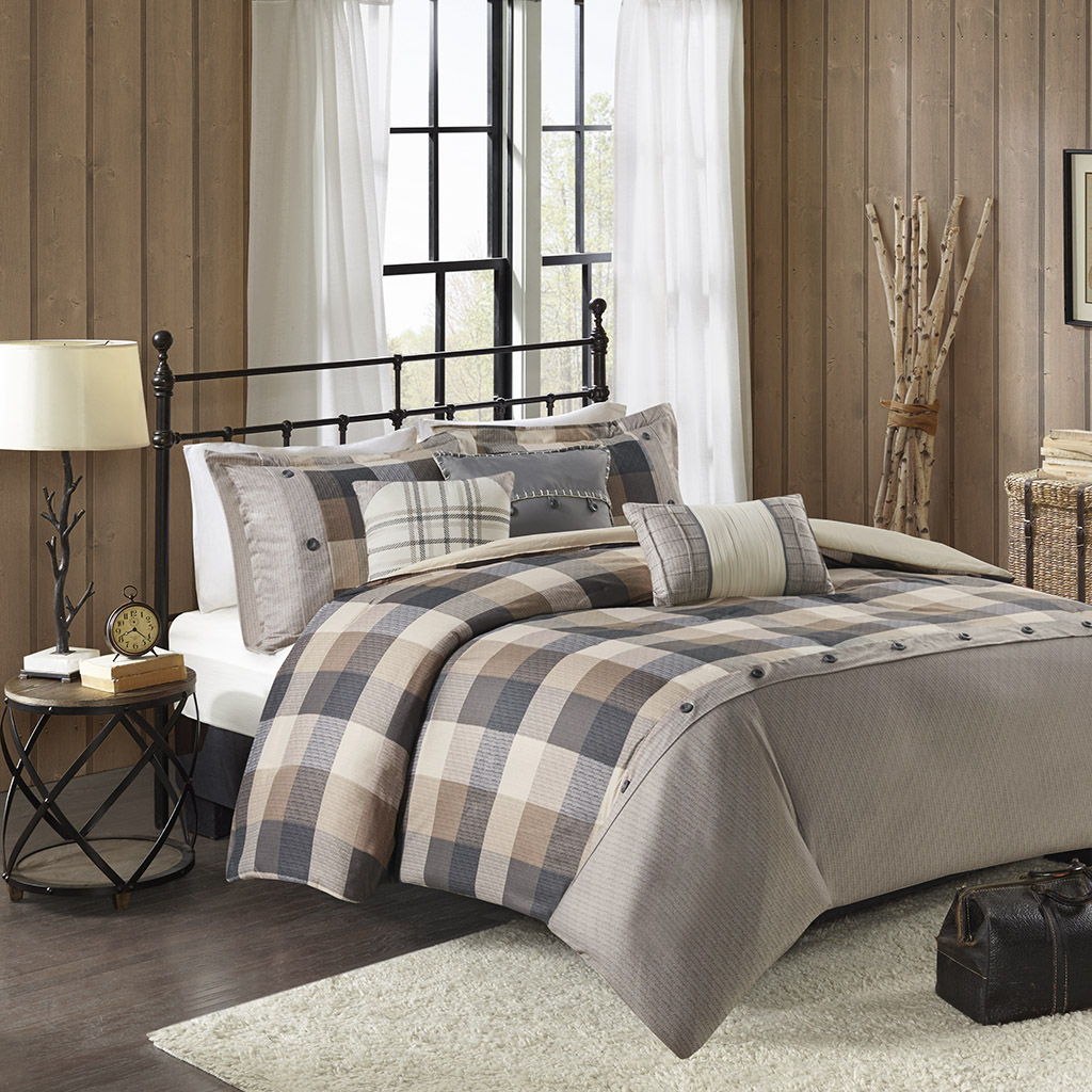 Ridge - 6 Piece Herringbone Duvet Cover Set - Neutral Madison Park