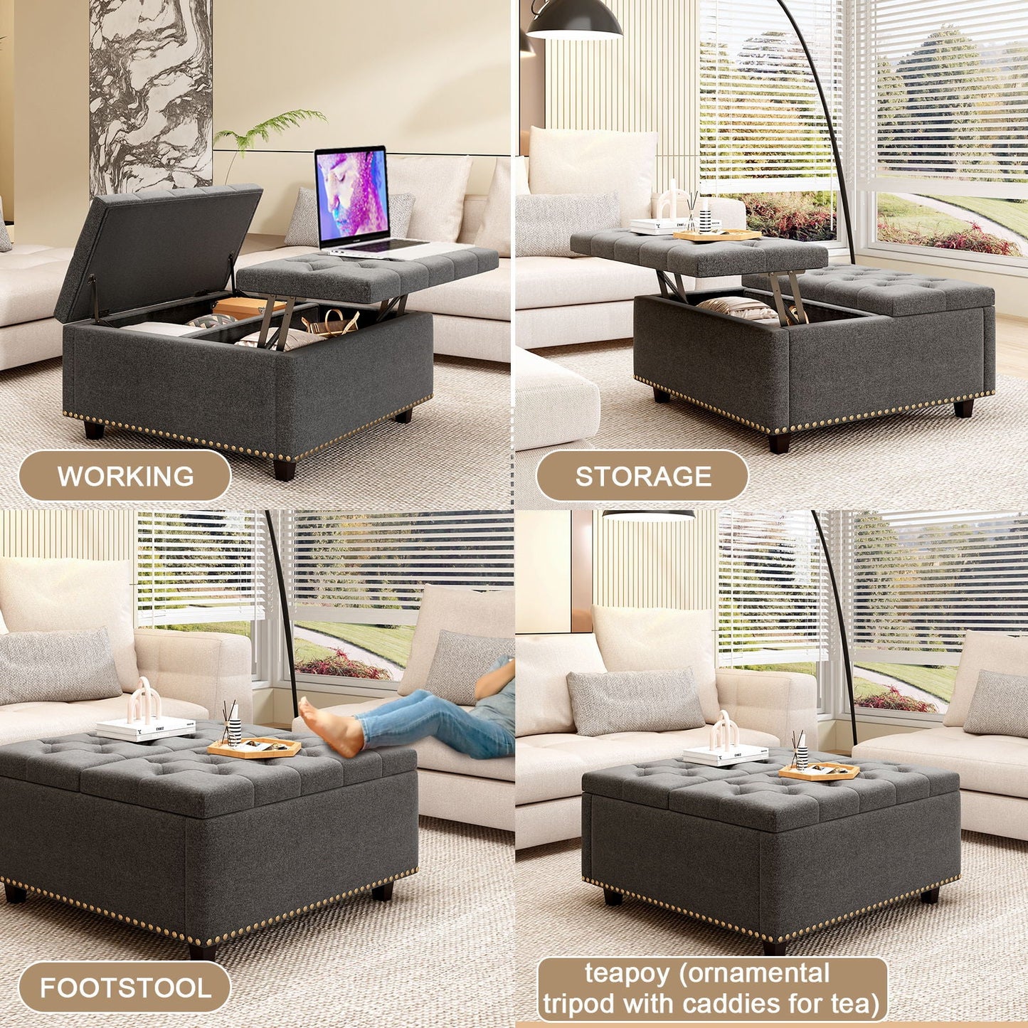 Large Square Storage Ottoman With 2 Storage Doors Home Essentials