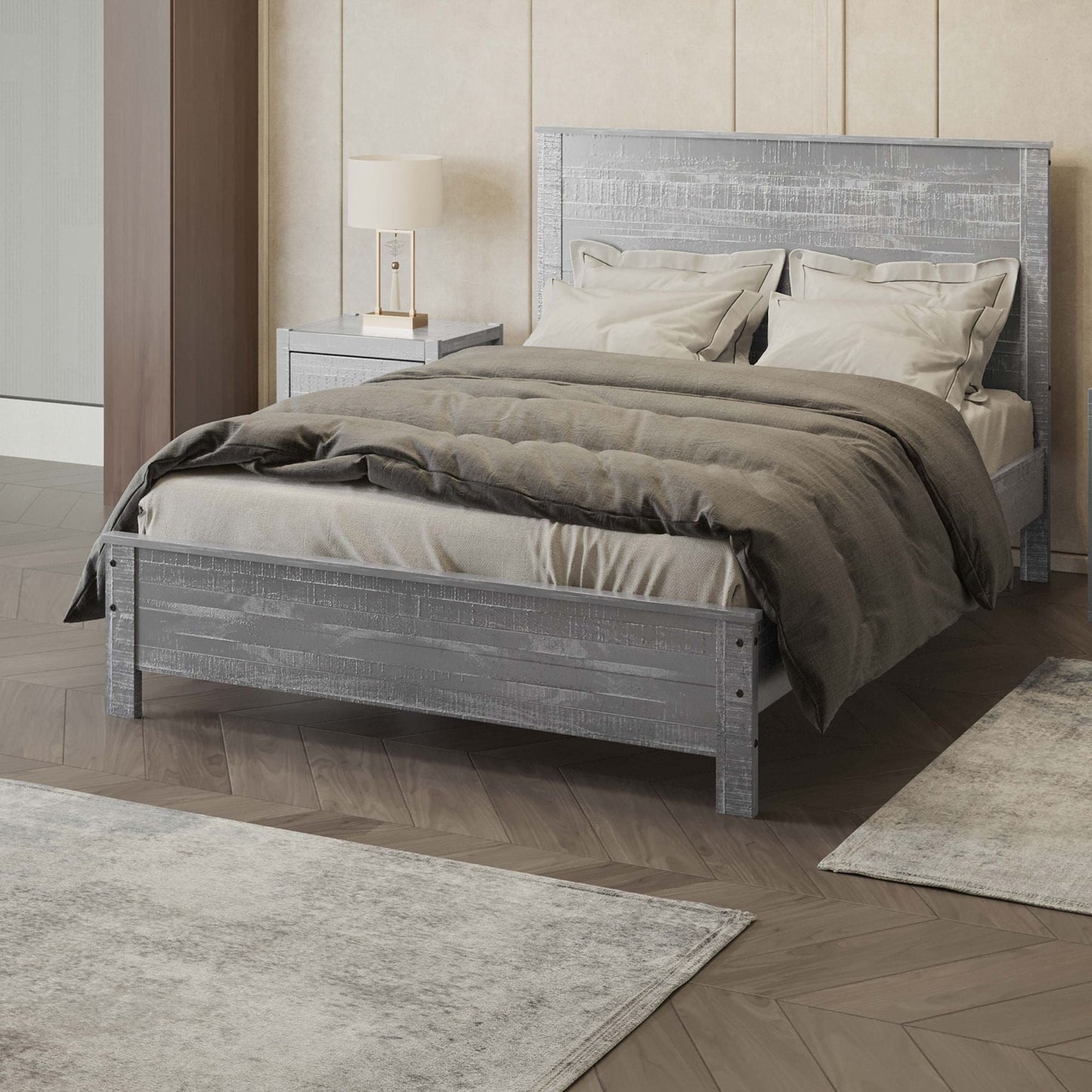 Albany - Bed Frame With Headboard, Heavy Duty Modern Rustic Design Home Essentials