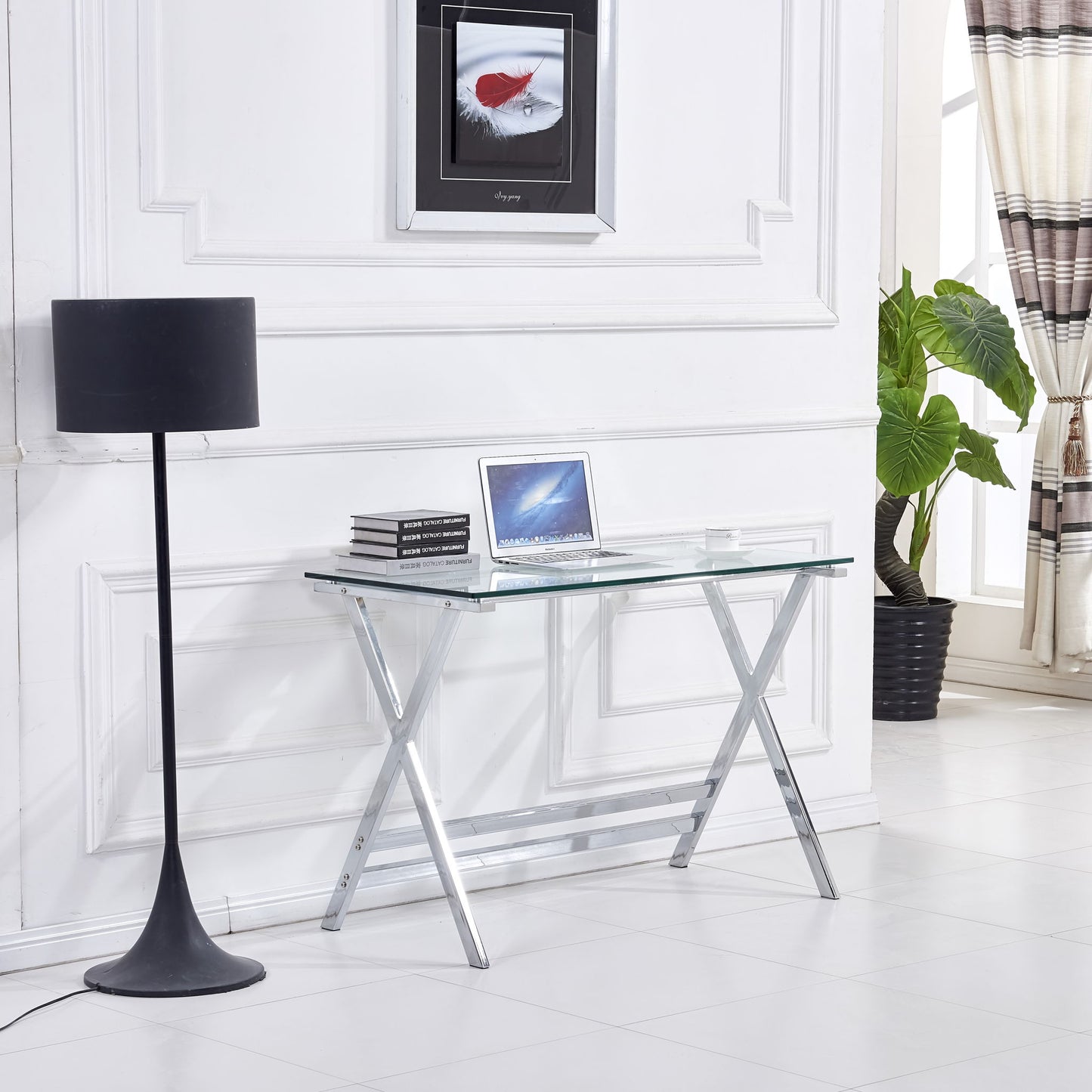 Transparent Glass Computer Desk With Rounded Edges, Tempered Glass Laptop Table - Clear Home Essentials