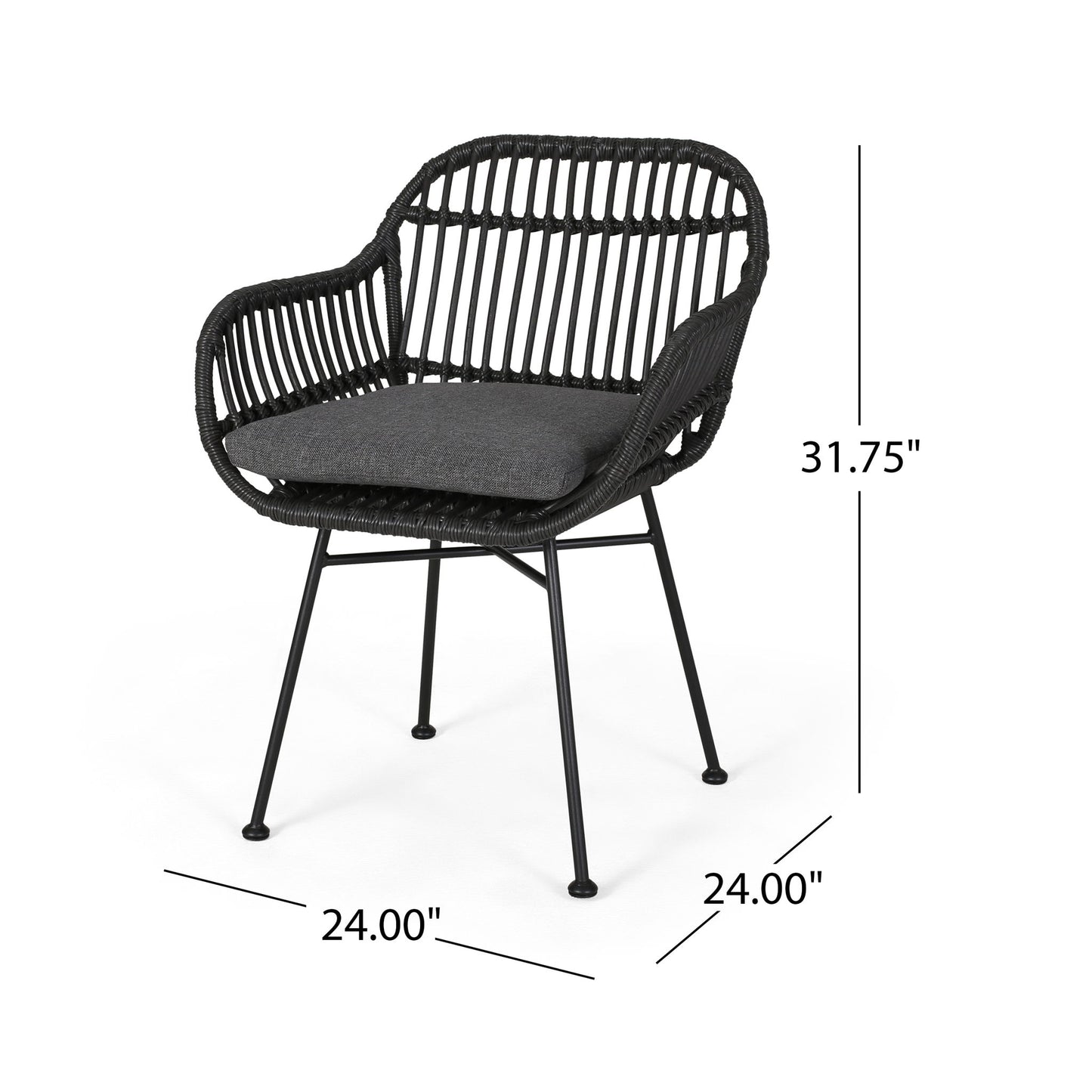 Outdoor Rattan Accent Chair With Metal Legs Noble House