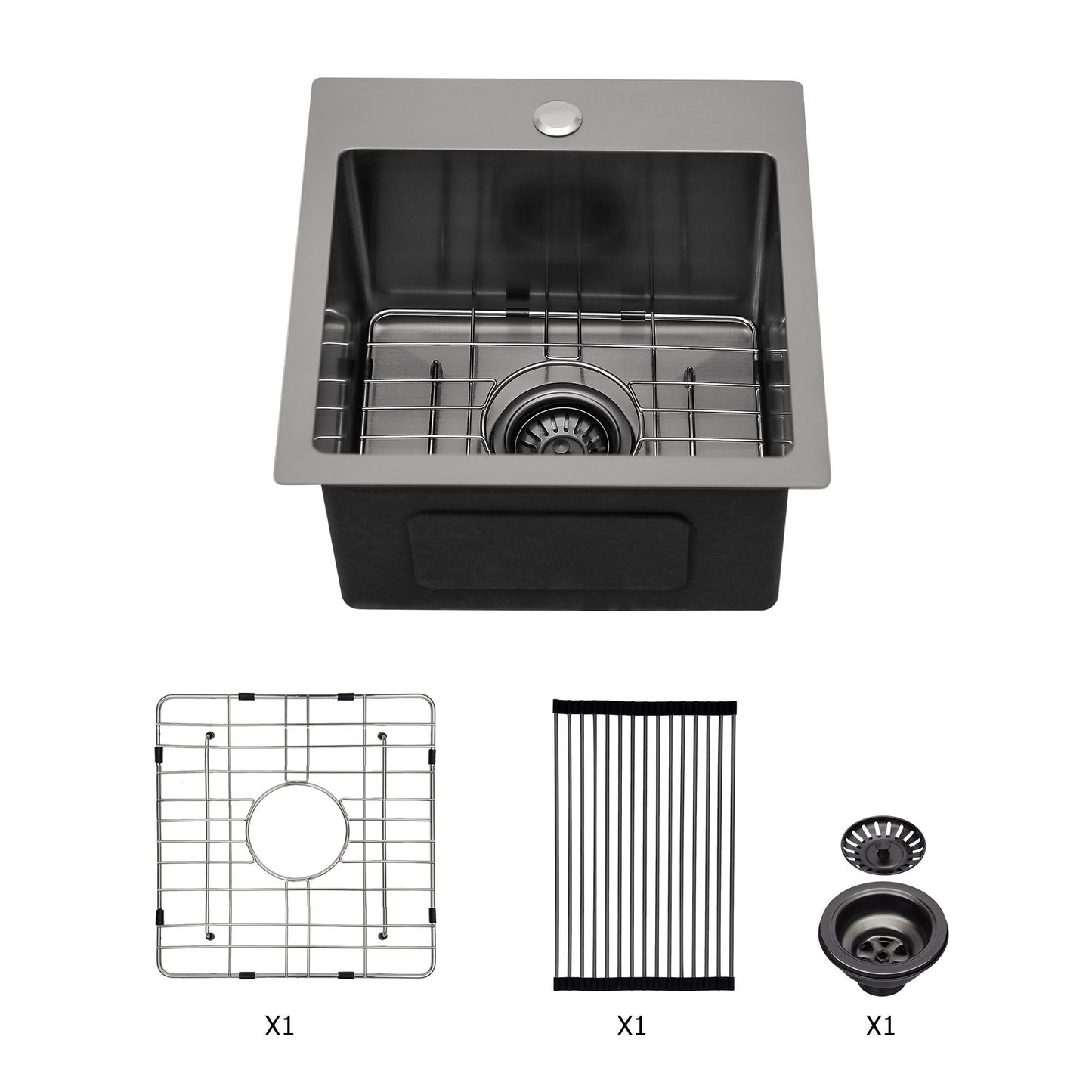 Topmount 16G Stainless Steel Kitchen Sink Deep Single Bowl - Gunmetal Black Daily Nest