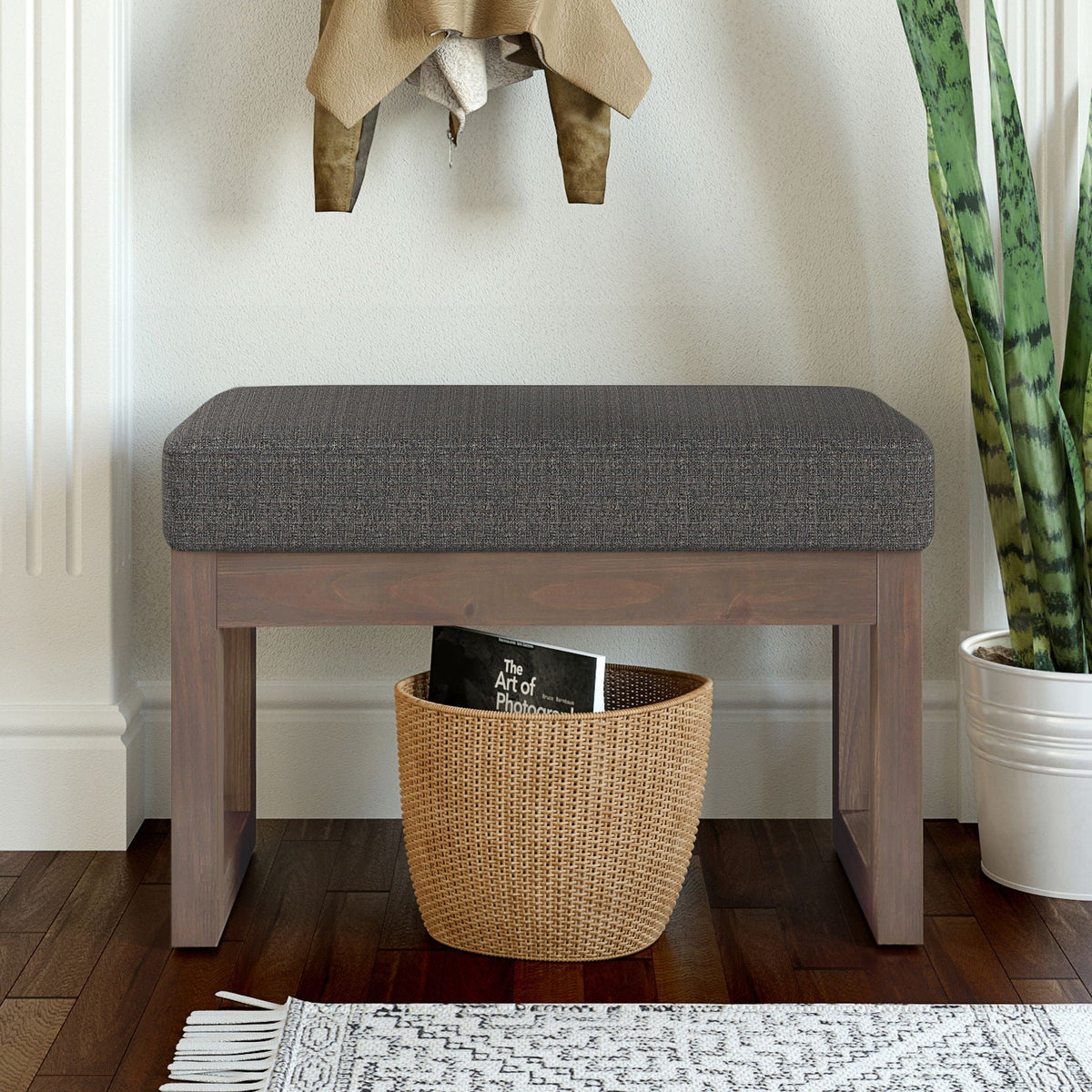 Milltown - Footstool Small Ottoman Bench - Dark Gray Simpli-Home