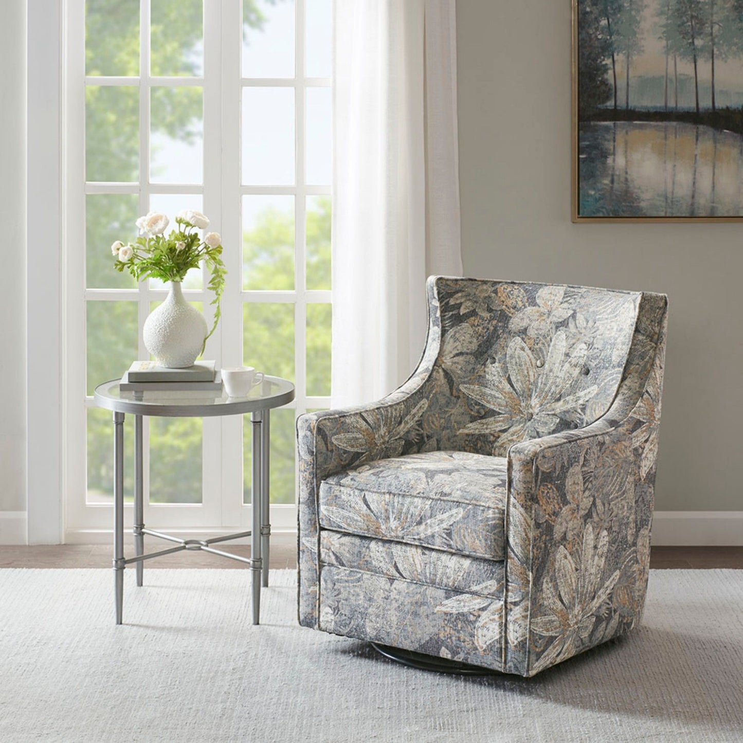 Swivel Glider Chair With Upholstery And Metal Base - Multicolor JLA