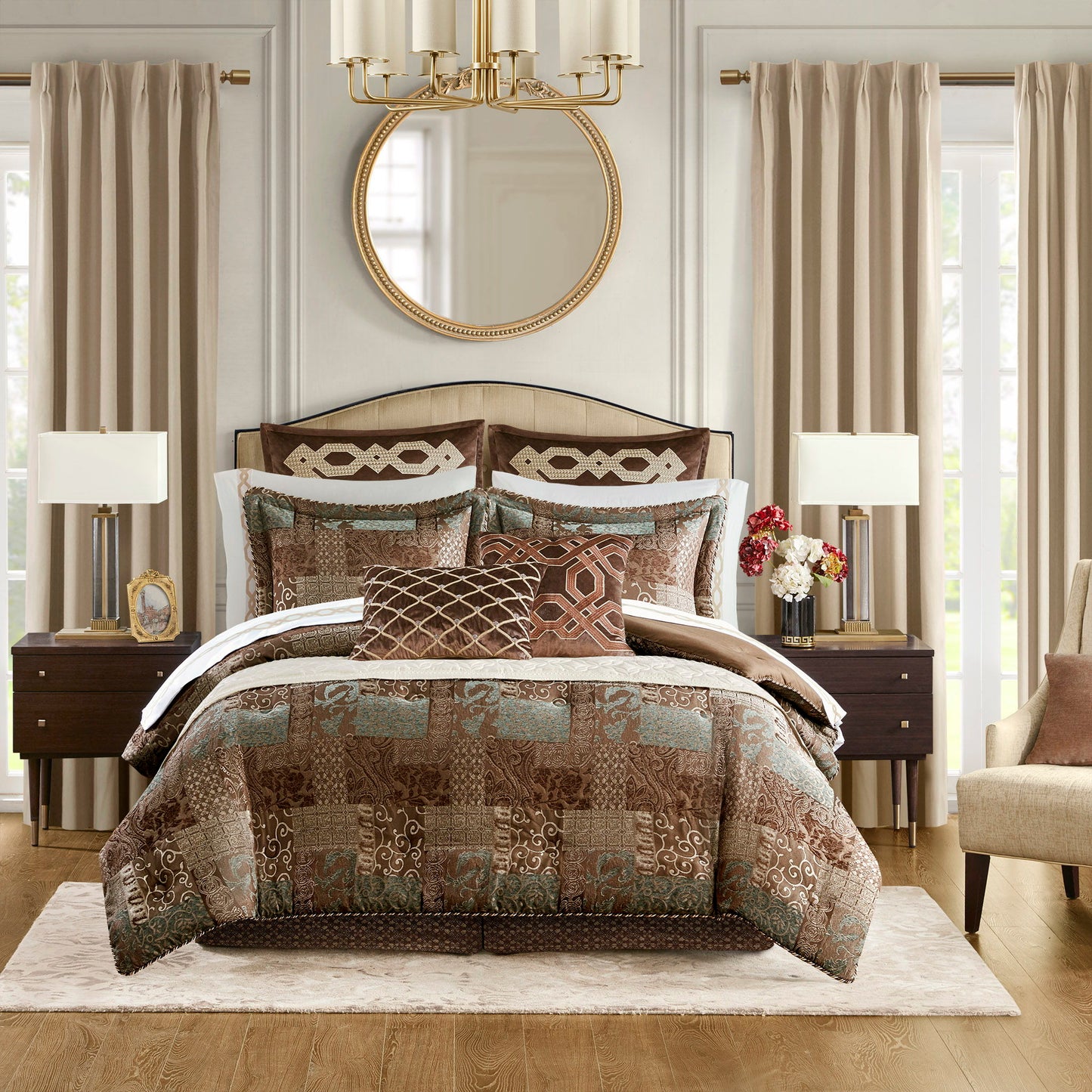 Galleria - 4 Piece Queen Brown Comforter Set - Brown Croscill Classics