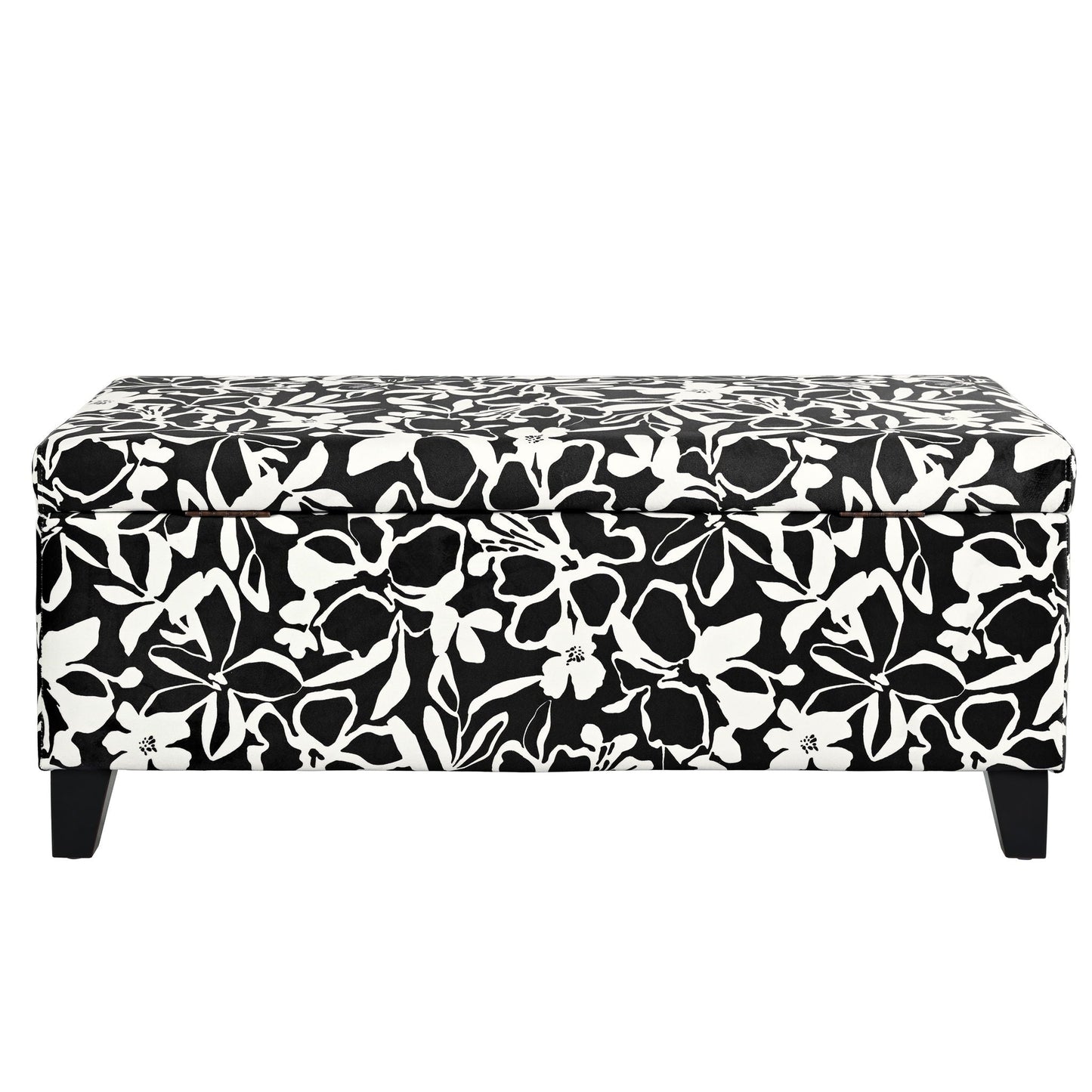Luxury Storage Ottoman With Floral Patterned Fabric, Soft-Close Hinges, Multi Functional Noble House
