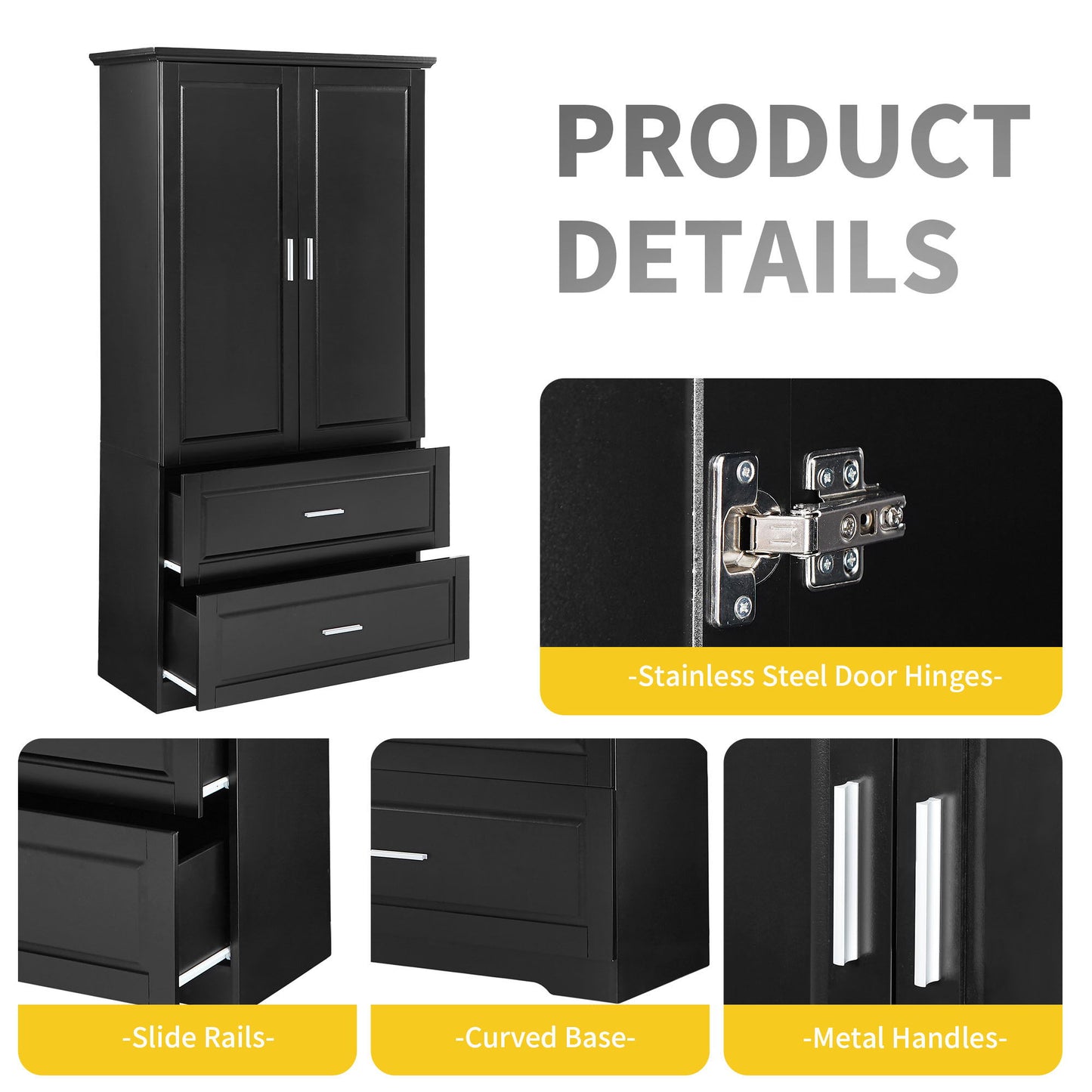 Tall Bathroom Storage Cabinet, Cabinet With 2 Doors And Drawers, Adjustable Shelf Hearth and Haven