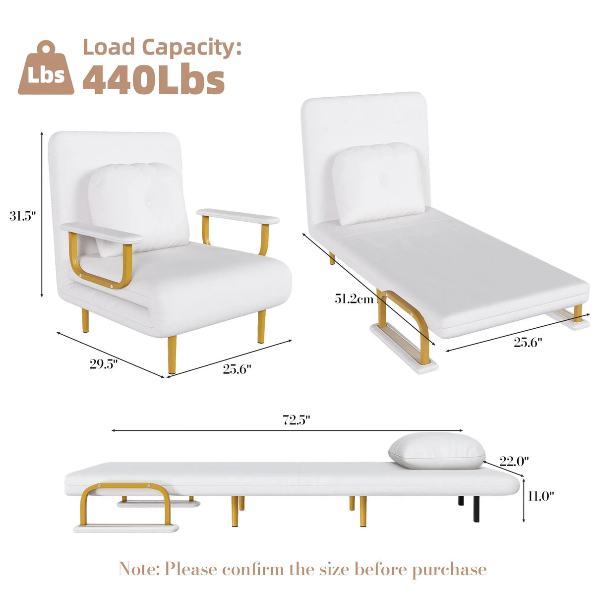 3 In 1 Convertible Folding Sofa Bed With Adjustable Backrest And Pillow Home Essentials