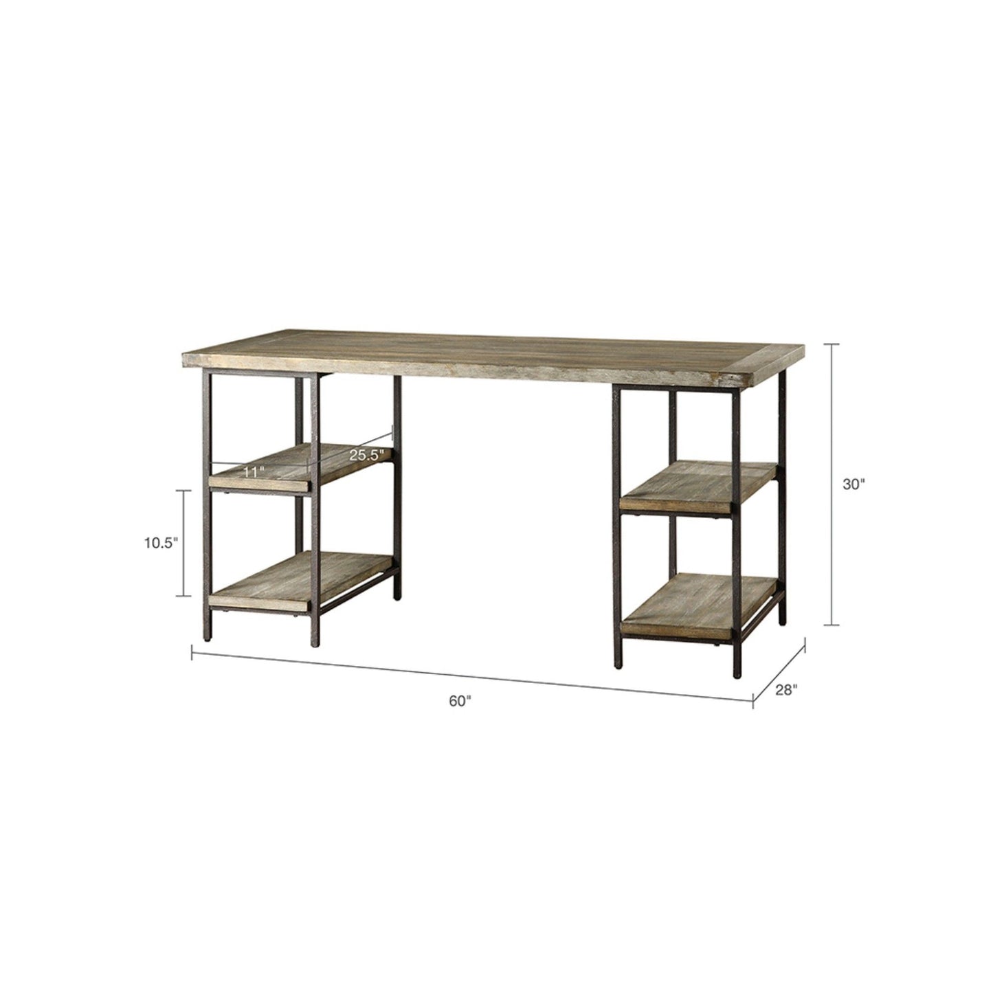 Industrial Style Metal Frame Accent Desk With Side Shelving - Gray JLA