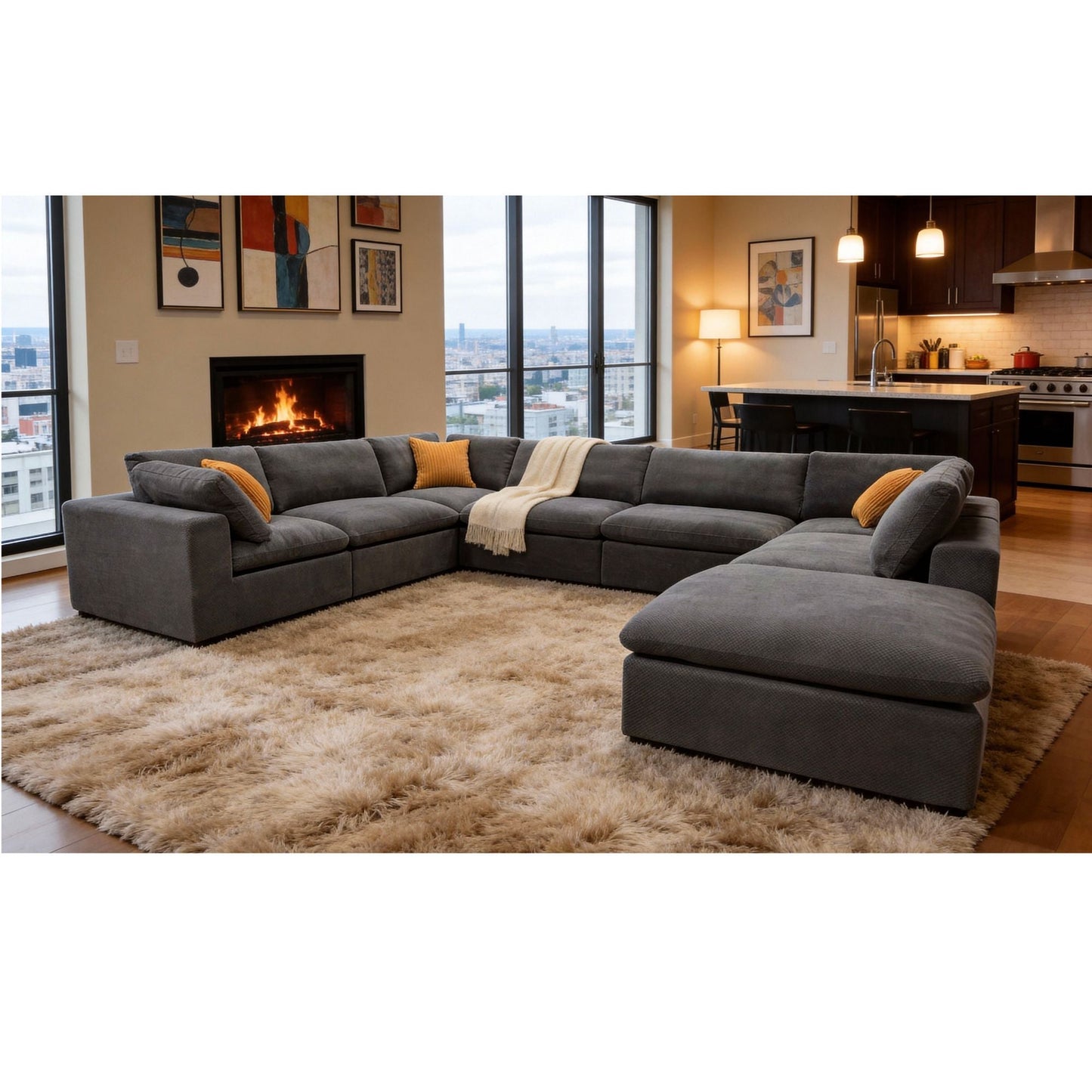 Custom Configuration Modular Sectional & Toss Pillows Home Essentials