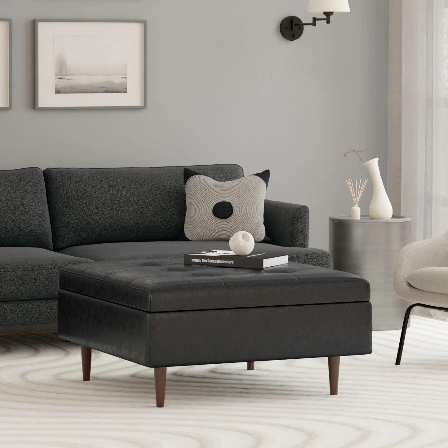 Shay - Large Square Coffee Table Storage Ottoman Mid-Century Style Simpli-Home