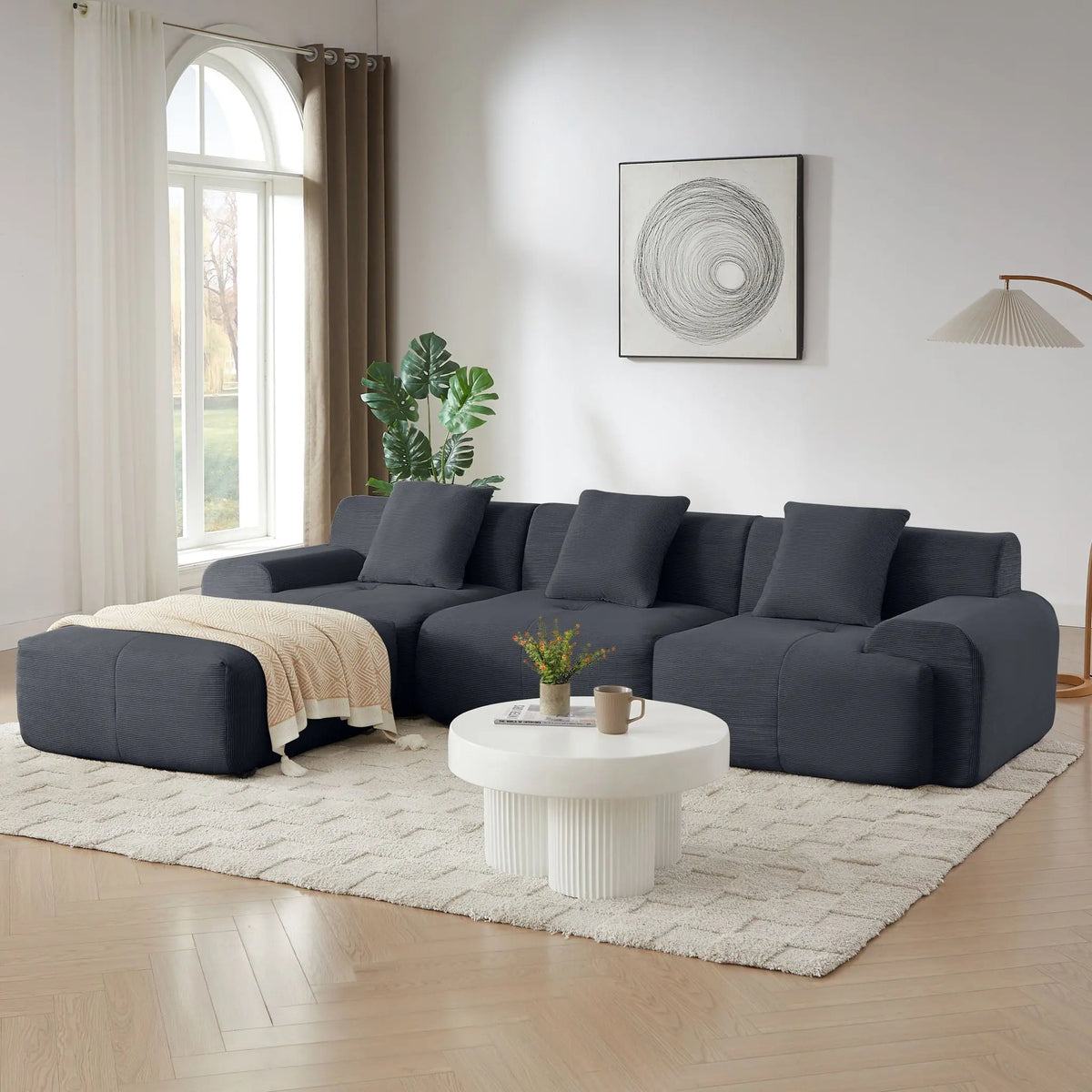 L Shaped Modular Sectional Sofa And Movable Ottoman Home Essentials