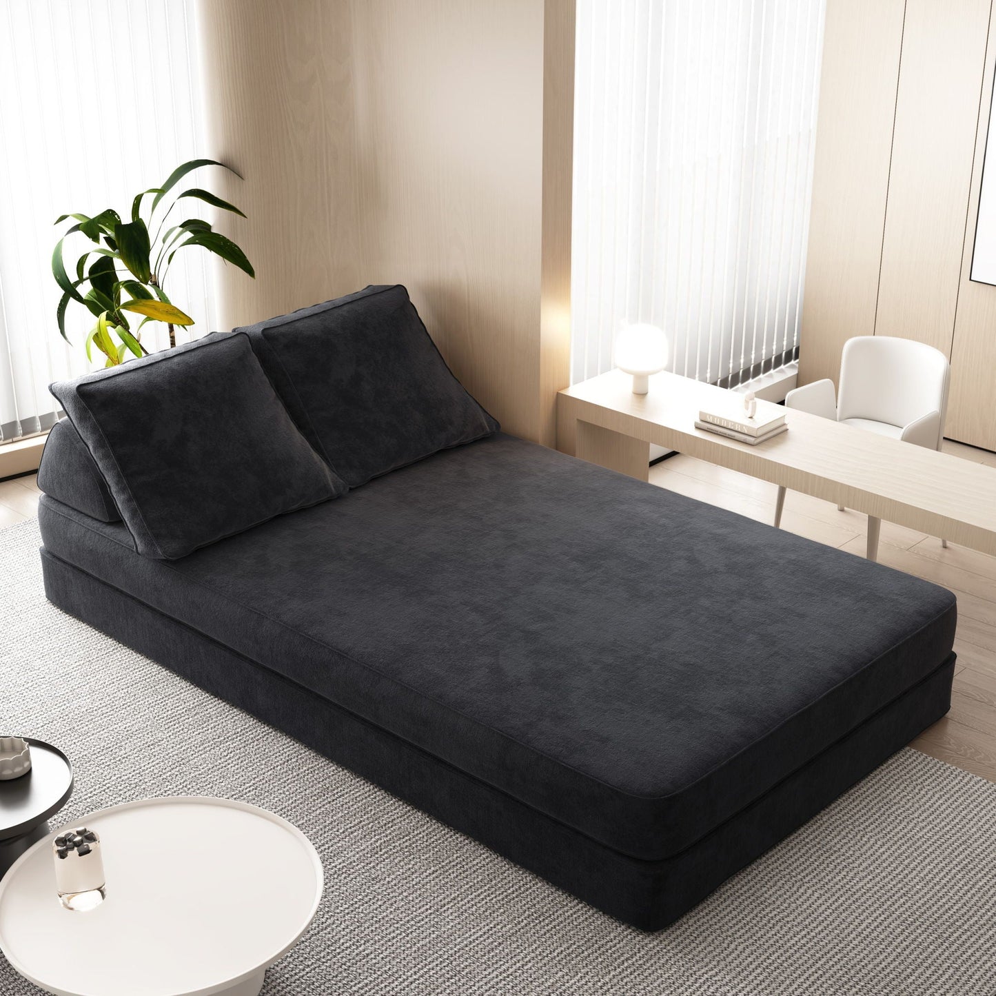 Multifunctional Convertible Sofa Bed With 2 Tumbler Backrests And 2 Pillows, Deep Seat Couch Home Essentials