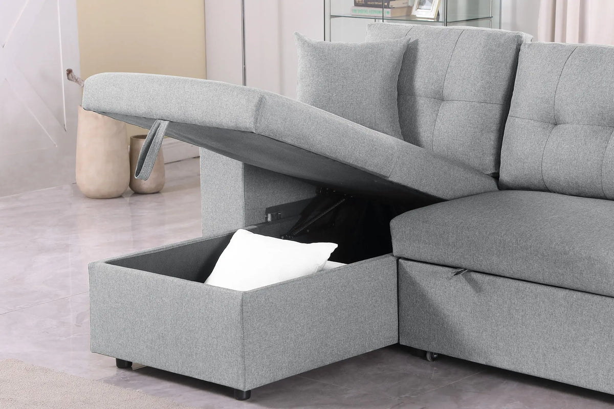 Daniel - Upholstered Reversible Sectional With Pull Out Loveseat - Light Gray Urban Retreats