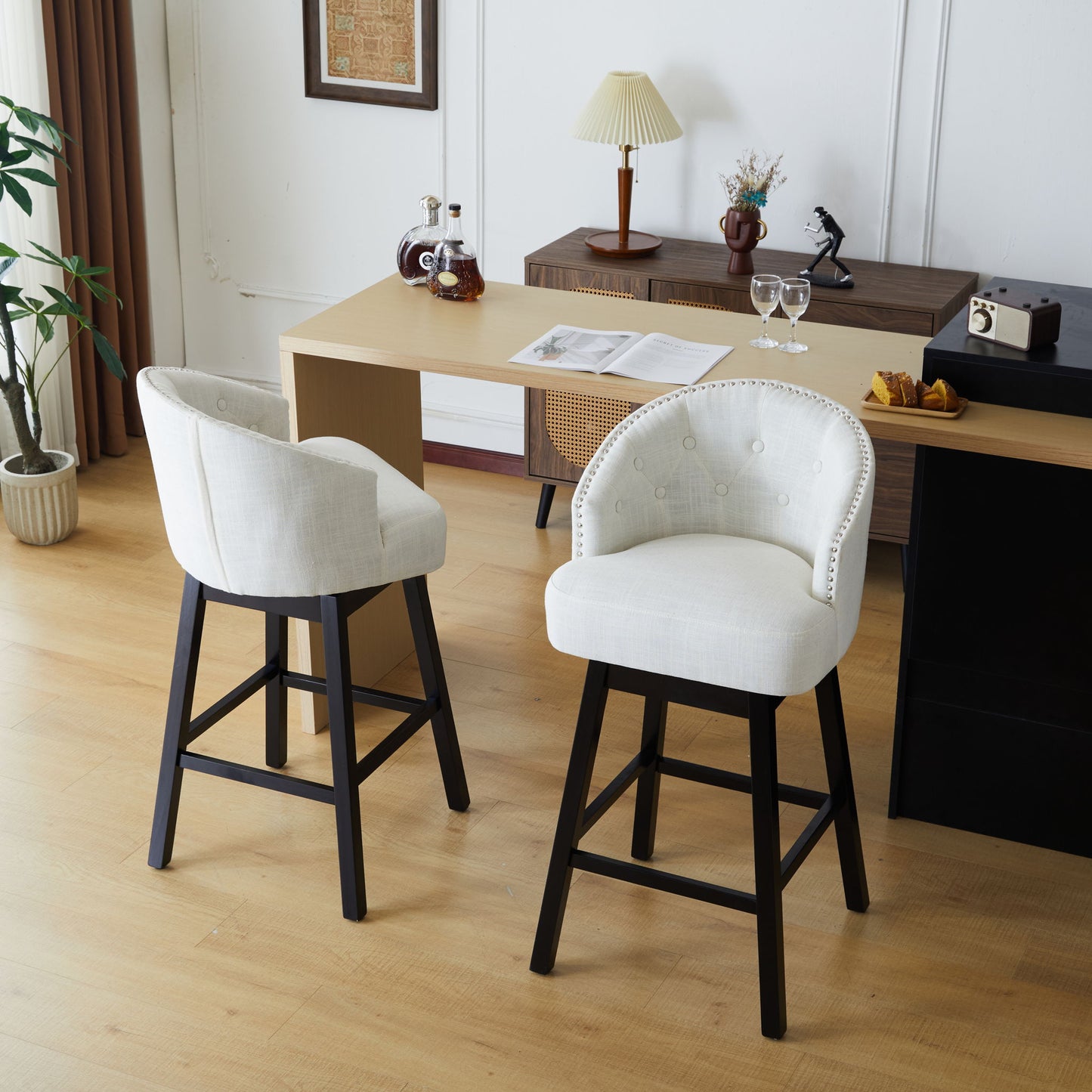 360 Degree Rotation Swivel Counter Stools (Set of 2) Noble House