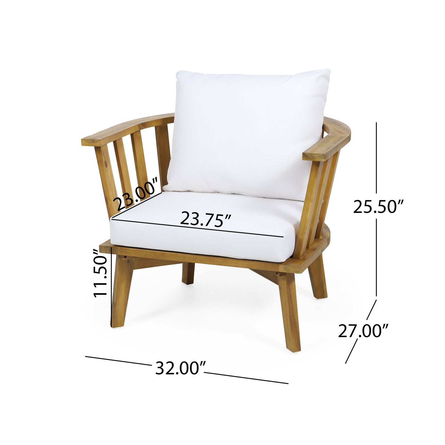 Outdoor Club Chair With Curved Backrest And Frame - White Noble House
