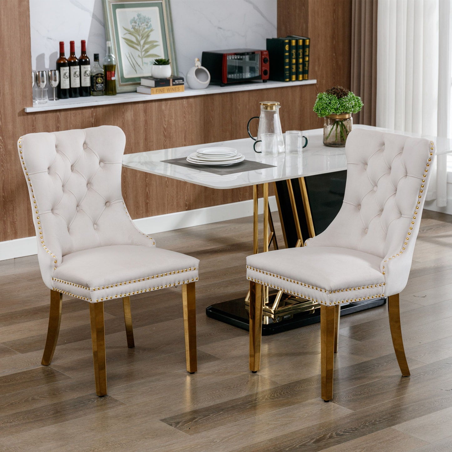 Nikki - Modern, High-End Tufted Solid Wood Contemporary Velvet Upholstered Dining Chair With Golden Stainless Steel Plating Legs, Nailhead Trim (Set of 2) Home Essentials